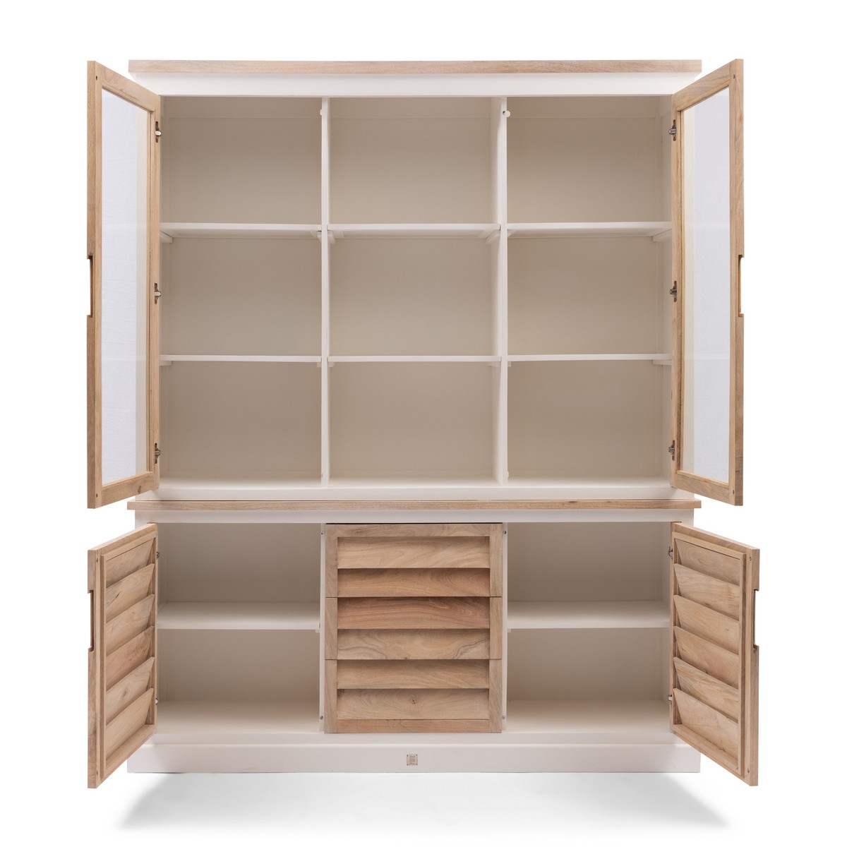 Buffetschrank Pacifica XL 180 cm Mangoholz Weiß Braun mit Glastüren