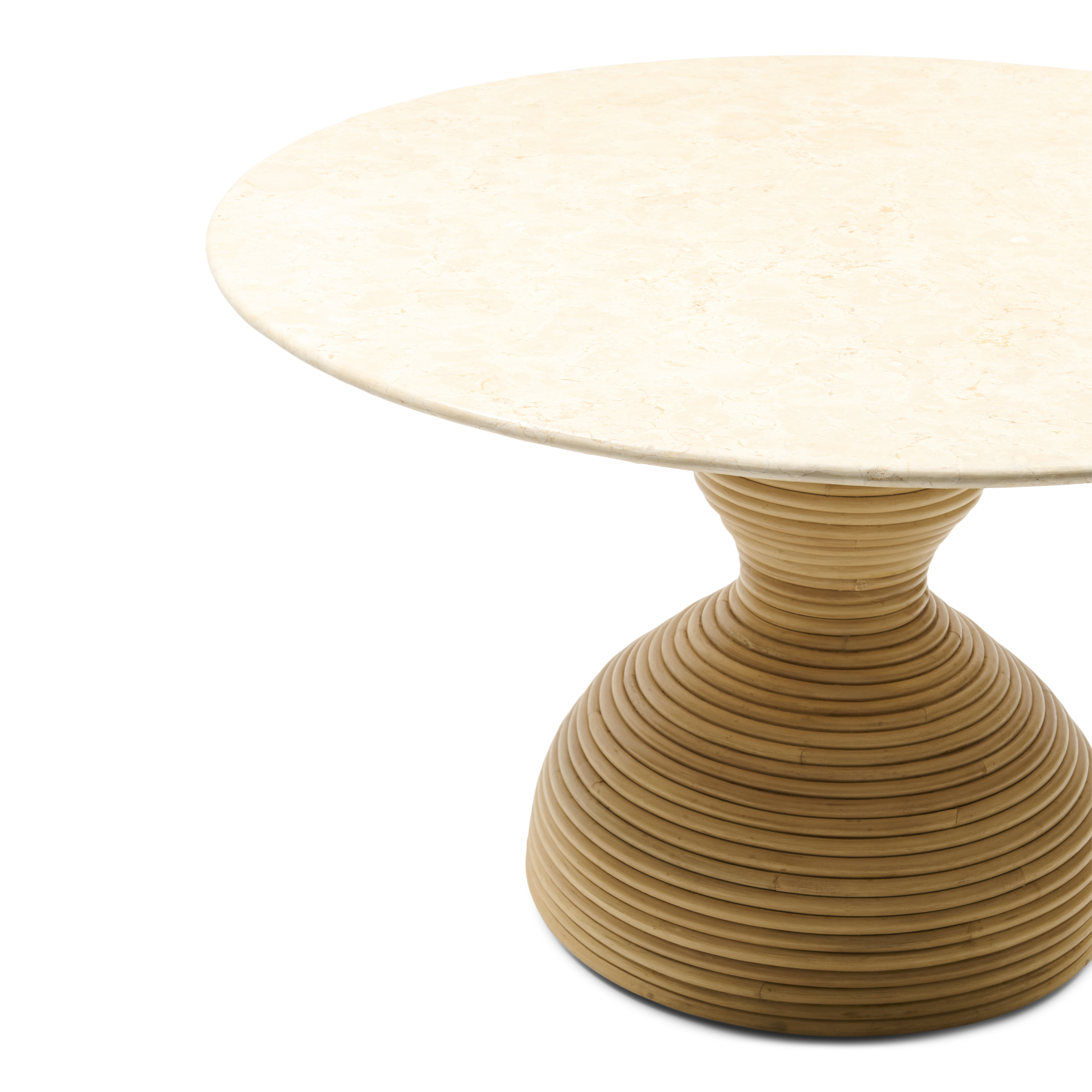  Rivièra Maison Esstisch Vedella Ø 130 cm Marmor Beige mit Kubu-Rattan