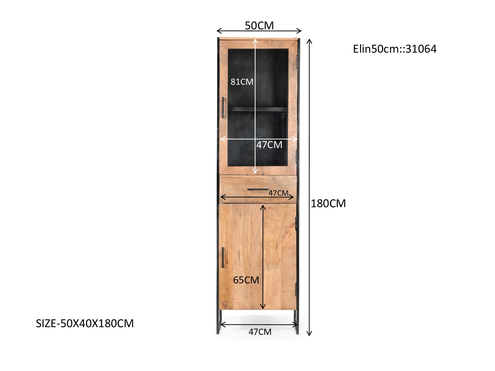 Schrank Elin schmal H 180 cm Mangoholz Vitrine