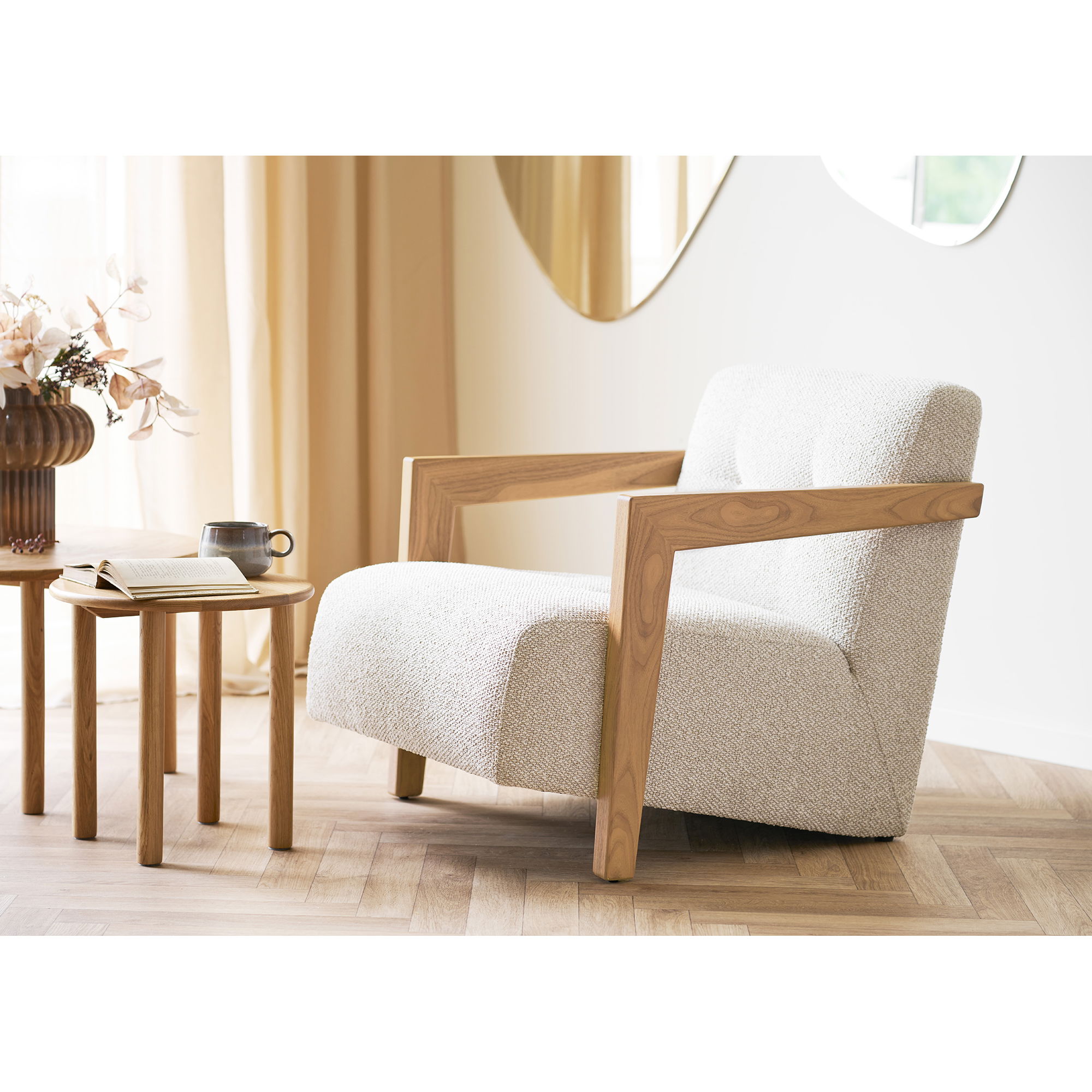 Sessel Marrakesch Stoff beige Eichengestell Relaxsessel Loungesessel