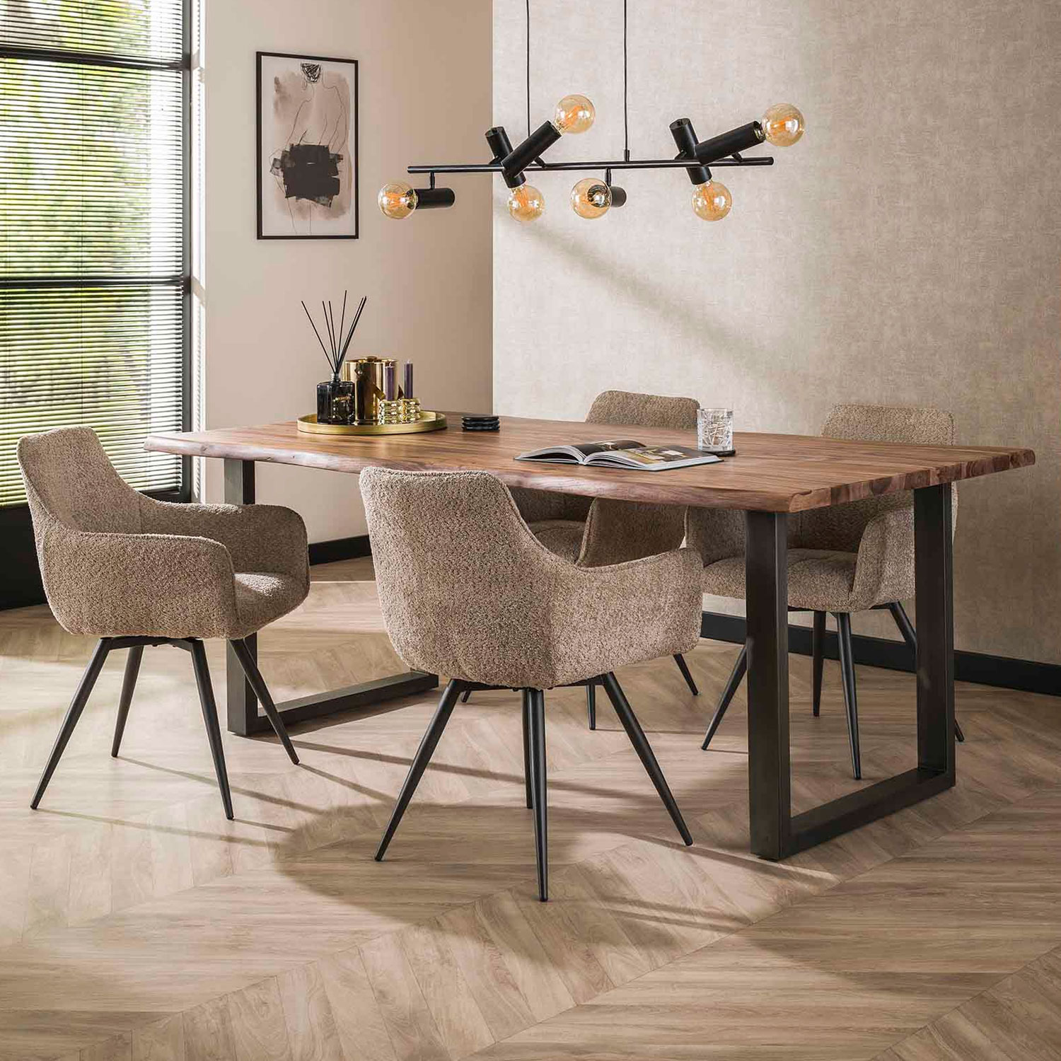 2er Set Esszimmerstuhl NELO Küchenstuhl Boucle sand