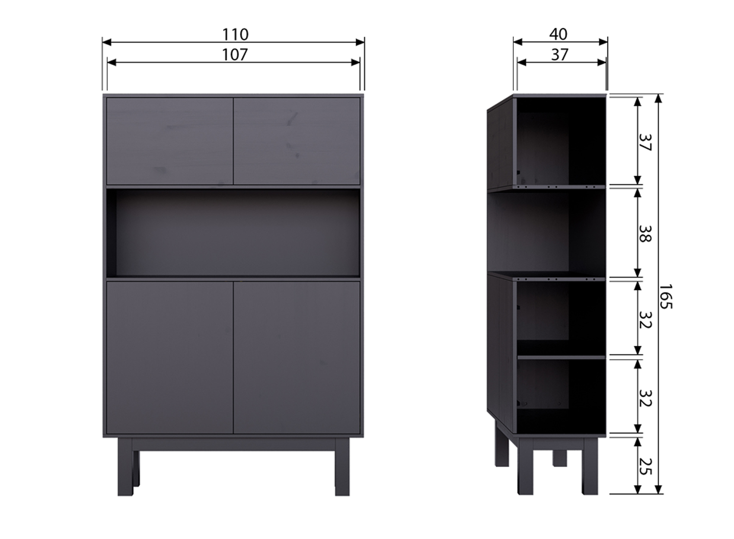woood Schrank Finca H 165 cm Schrank Kiefer schwarz