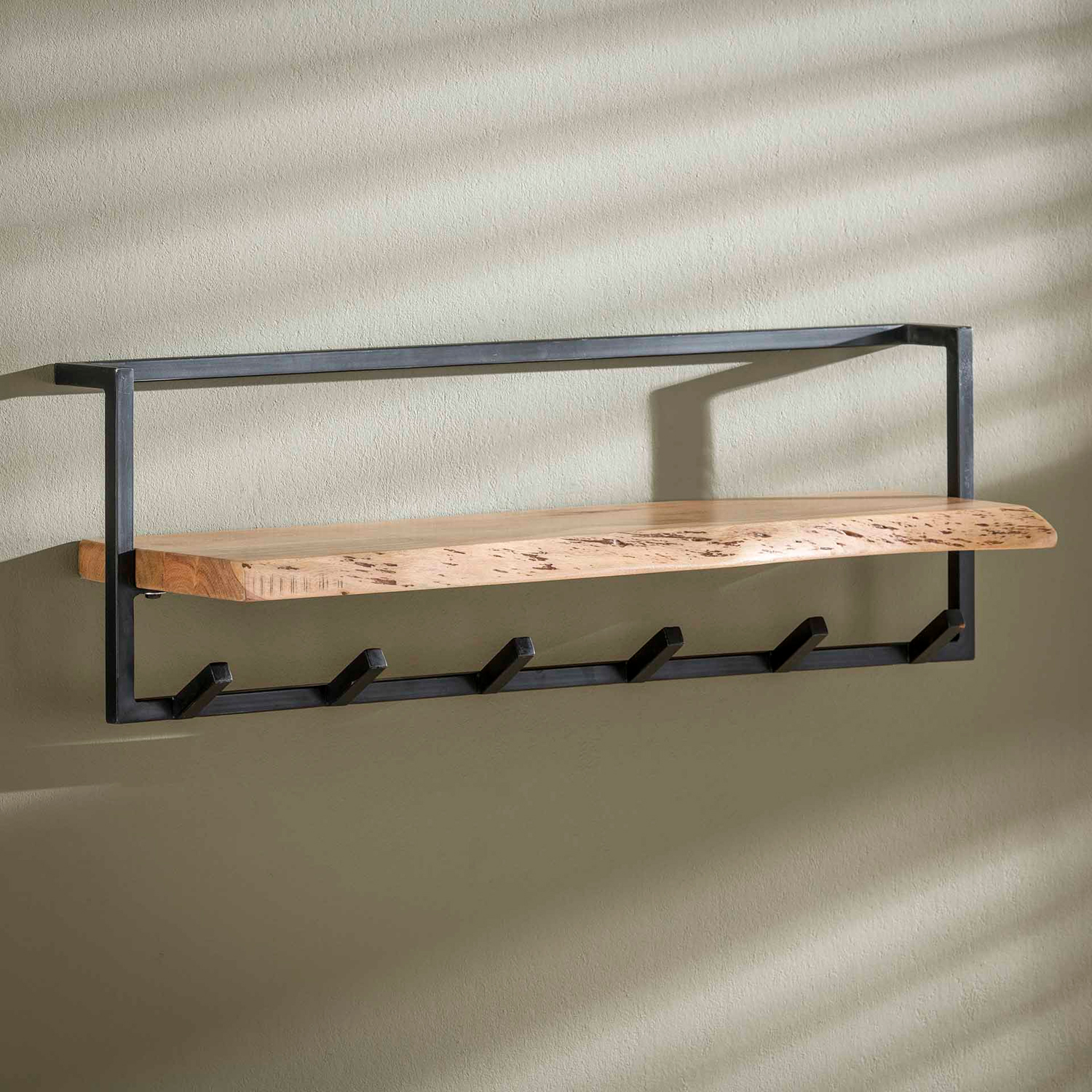 Wandgarderobe EDE 6 Haken 100 cm breit Akazie Metall