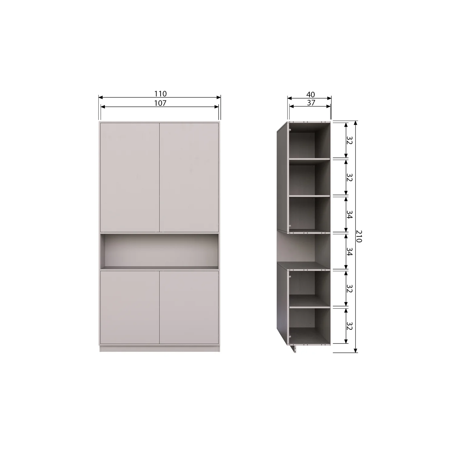 Buffetschrank Schrank Finca H 210 cm Schrank Kiefer nebelgrau