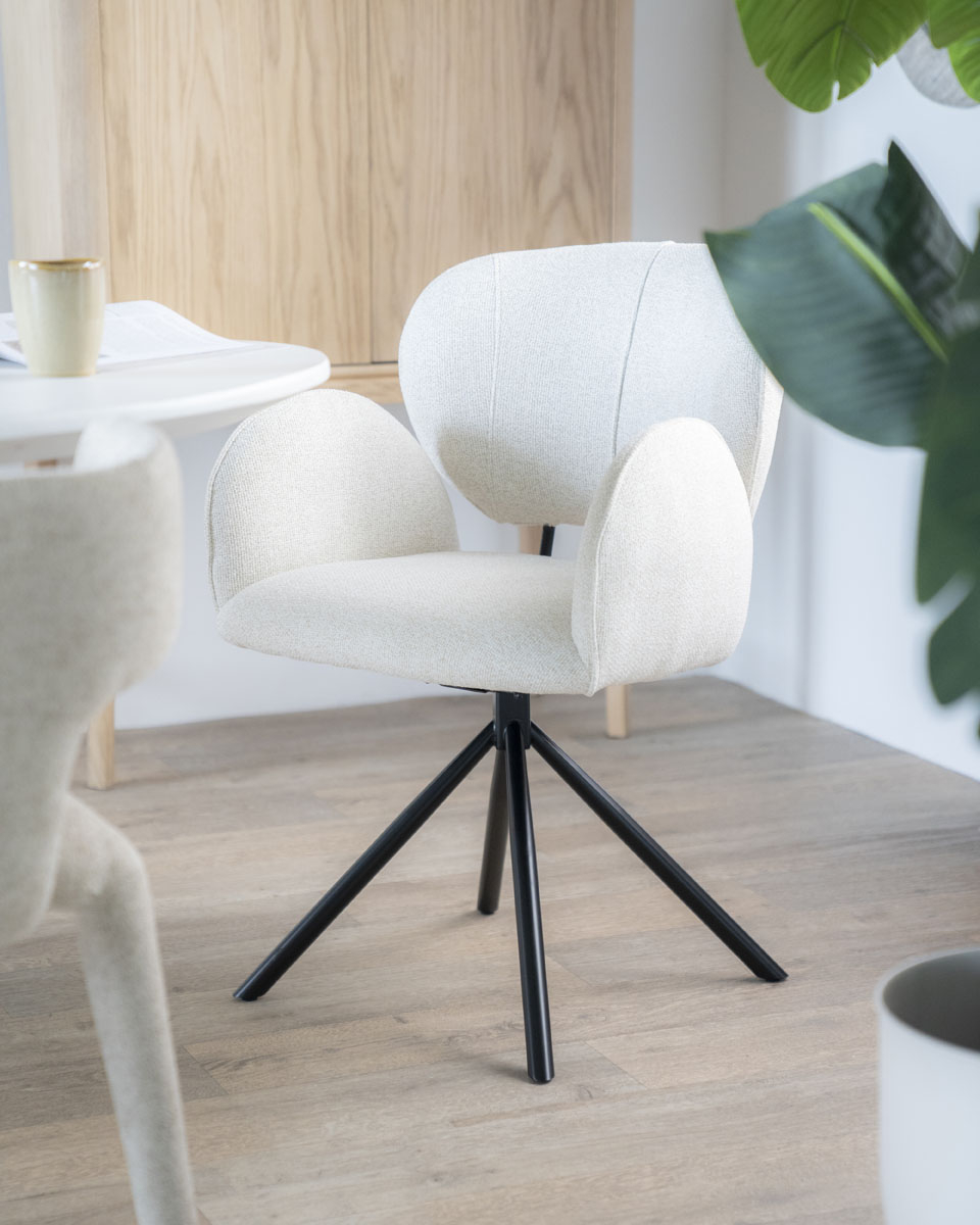 Esszimmerstuhl Rosalin drehbar beige Stoffbezug