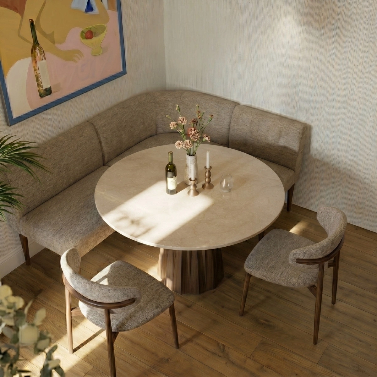 Esstisch rund mit Marmoplatte in beige Ø 150 cm