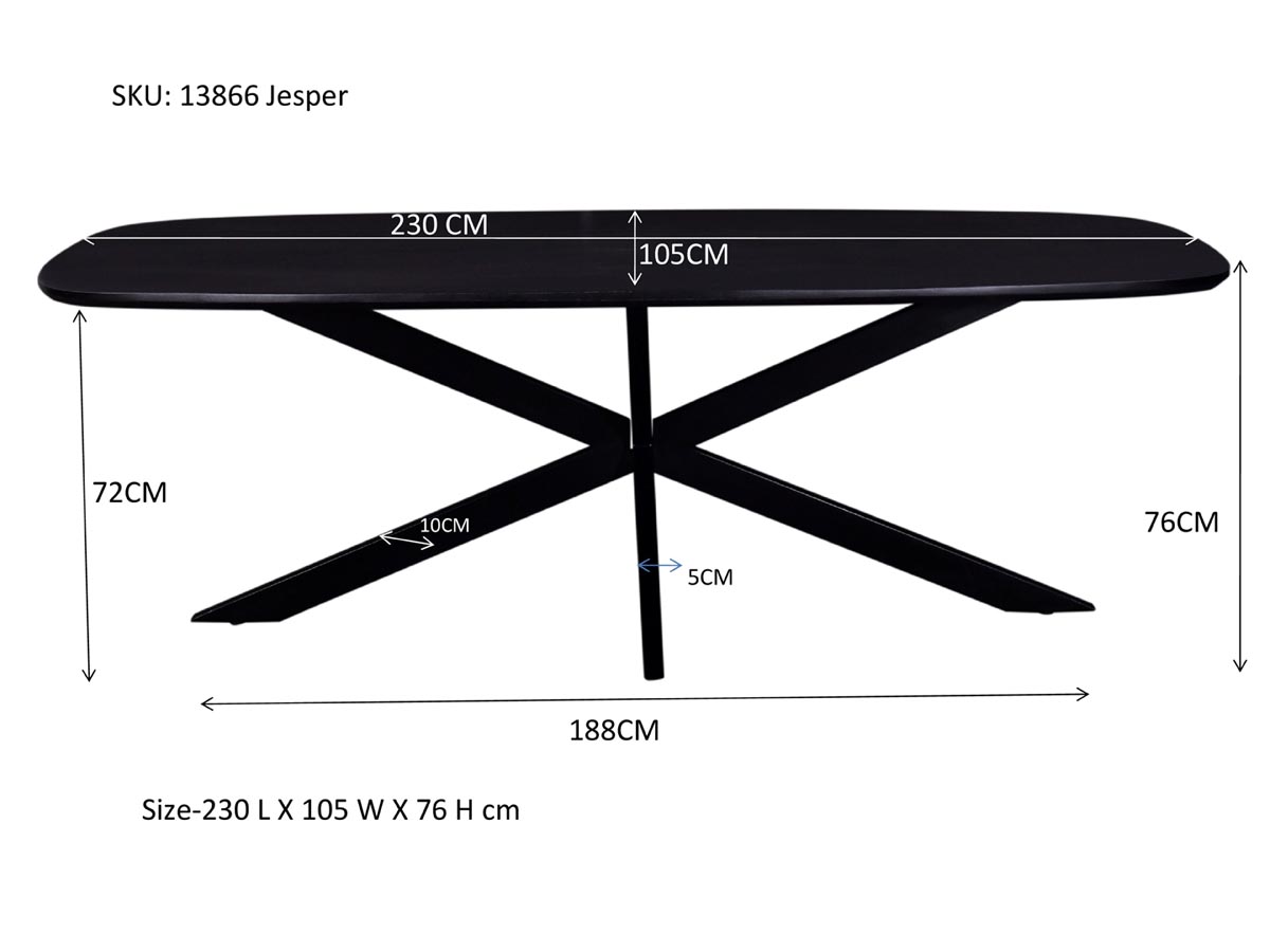 Esstisch Jesper oval 230 x 105 cm Mangoholz schwarz