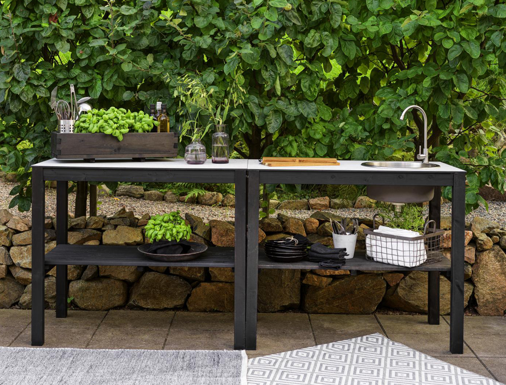 Outdoor Küche HOLMA Modul Tisch incl. Spüle + Amatur Kiefer