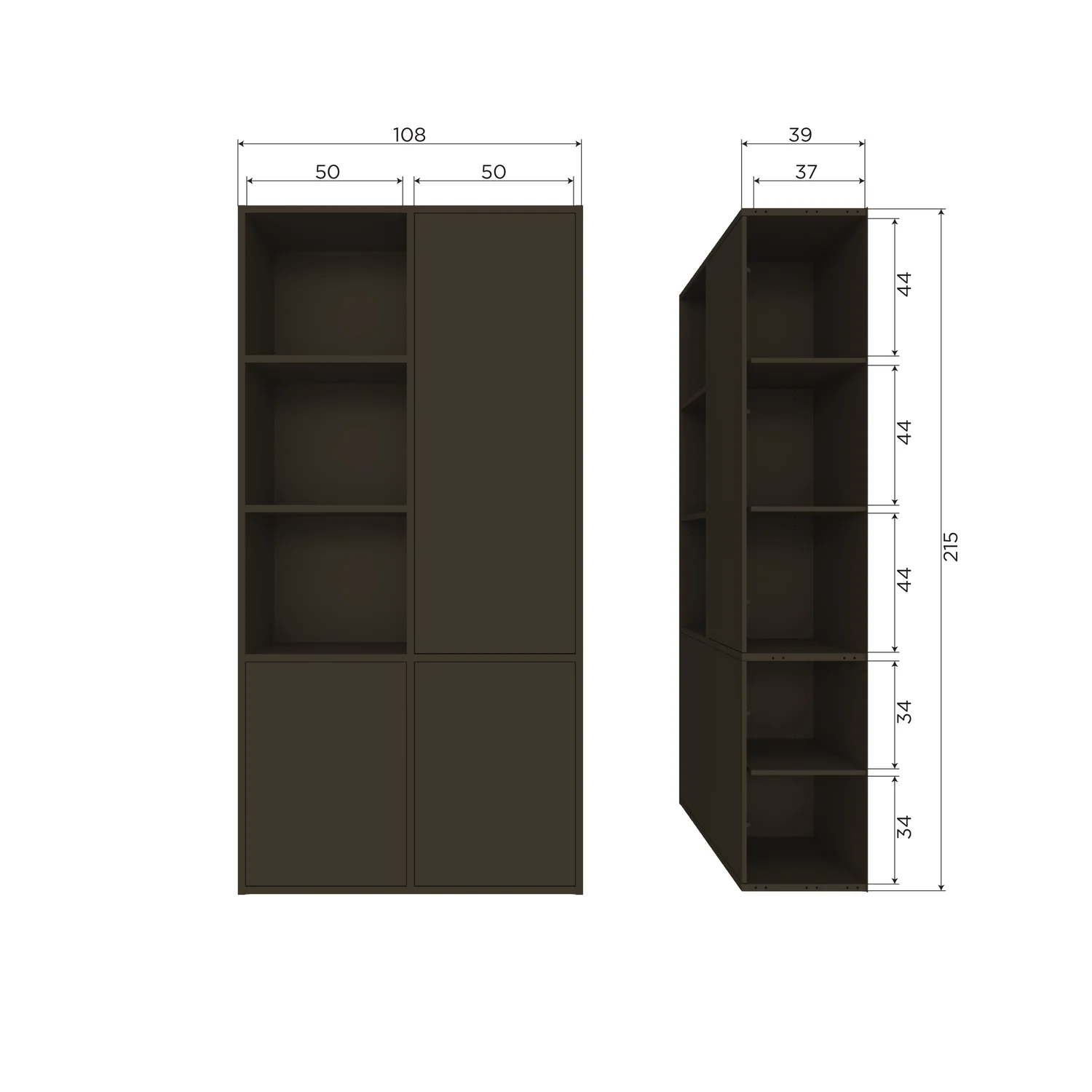 Schrank MEGGY rechts geschlossen 108 cm Holzschrank Kiefer Massiv mittelbraun
