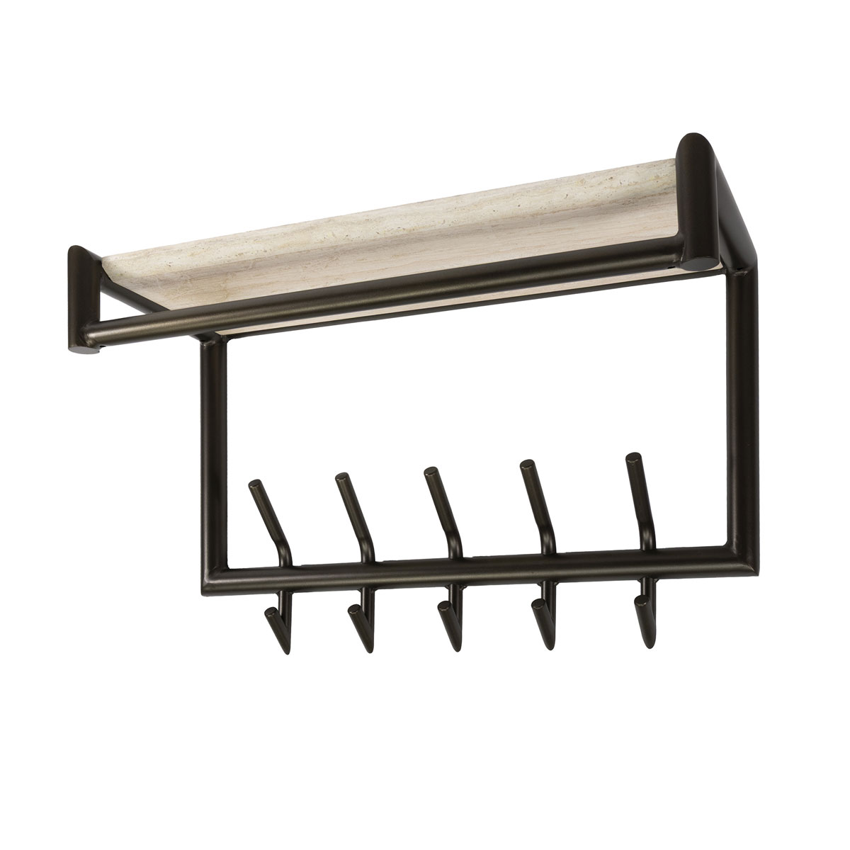 Wandgarderobe NERO B 65 cm mit 10 Haken Hutablage Travertin-Optik Metall Bronzefinish