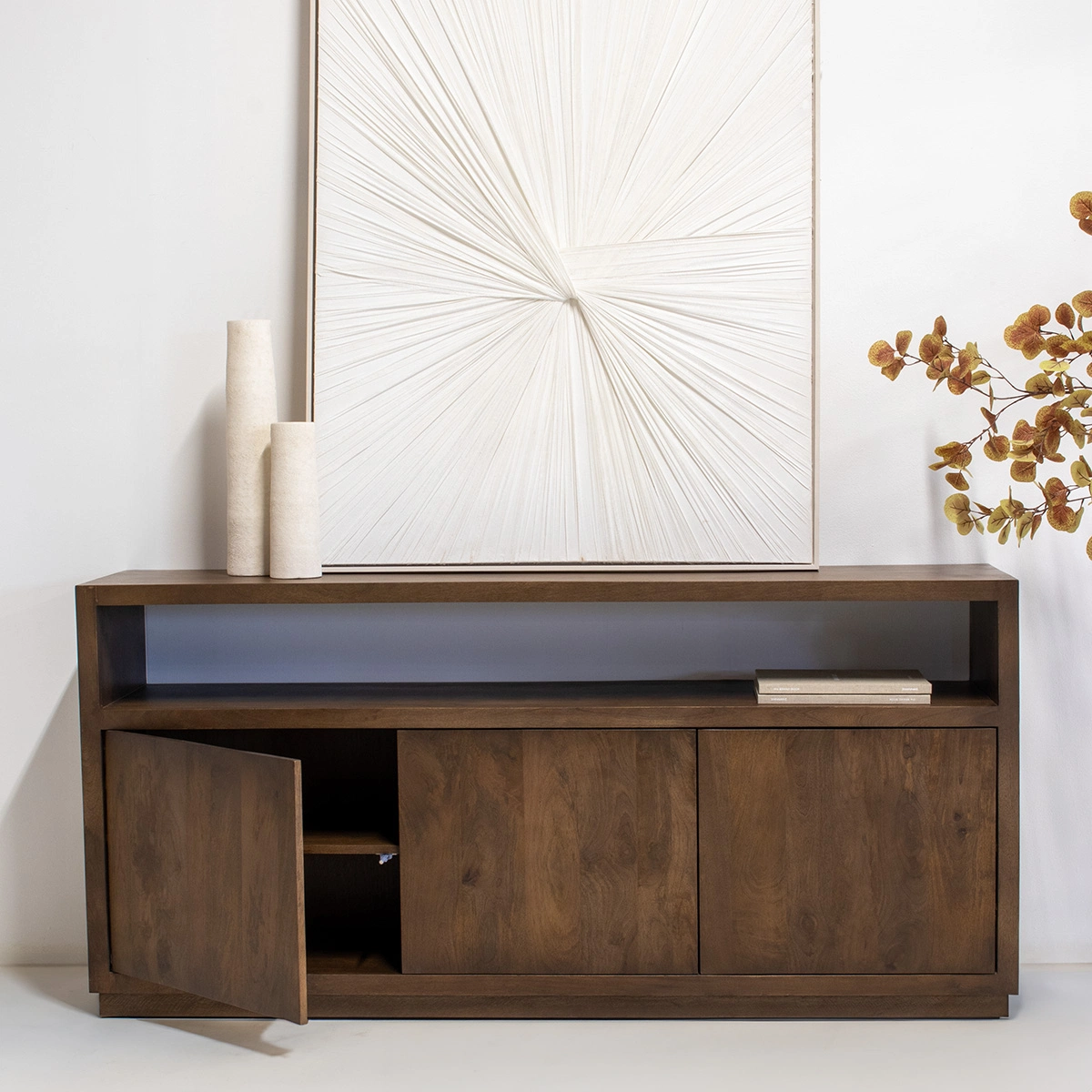 Sideboard Luxor 180 cm mit 3 Türen Kommode Mango Massivholz dunkelbraun