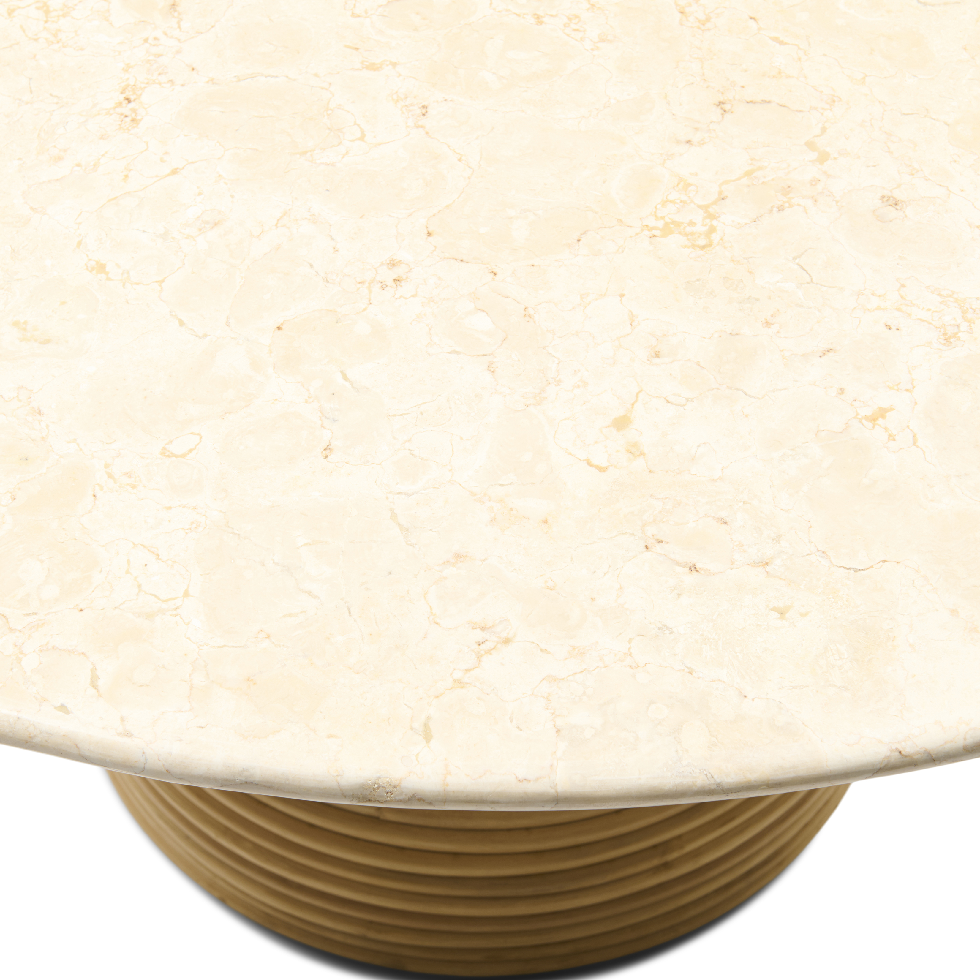  Rivièra Maison Esstisch Vedella Ø 130 cm Marmor Beige mit Kubu-Rattan