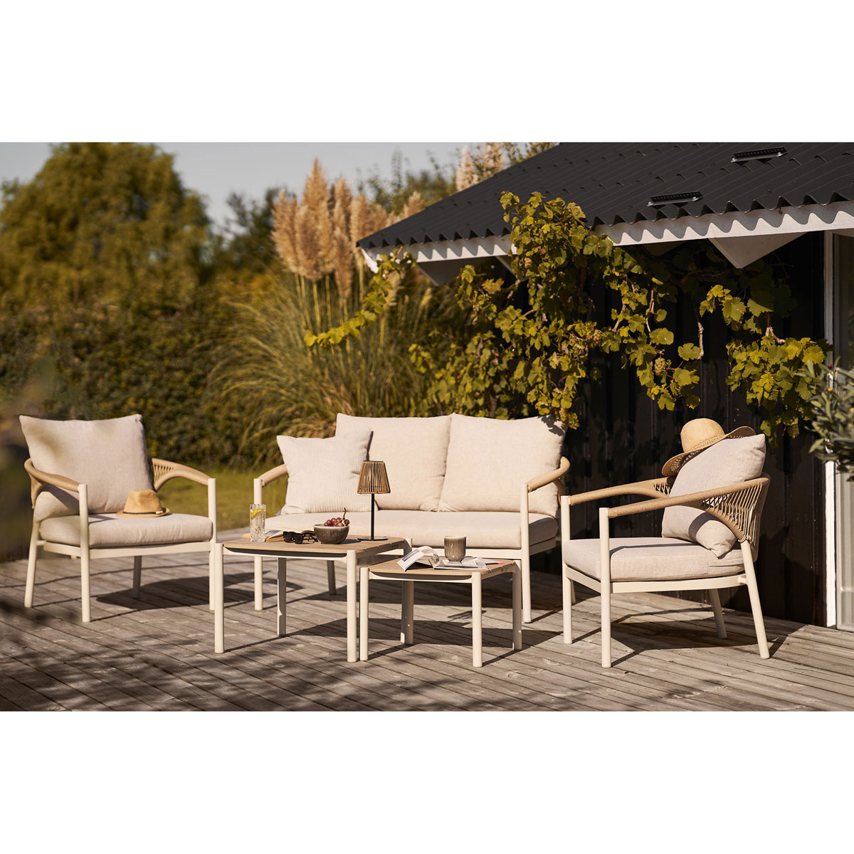 Garten Lounge Garnitur LABELA 5 tlg. 2er Tischset Bank 2 Gartensessel