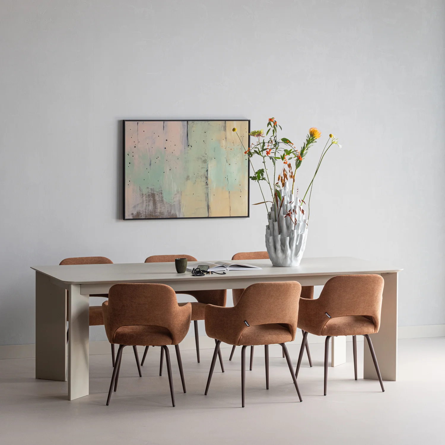 2er Set Esszimmerstuhl mit Armlehnen JENNY Webstoff braun