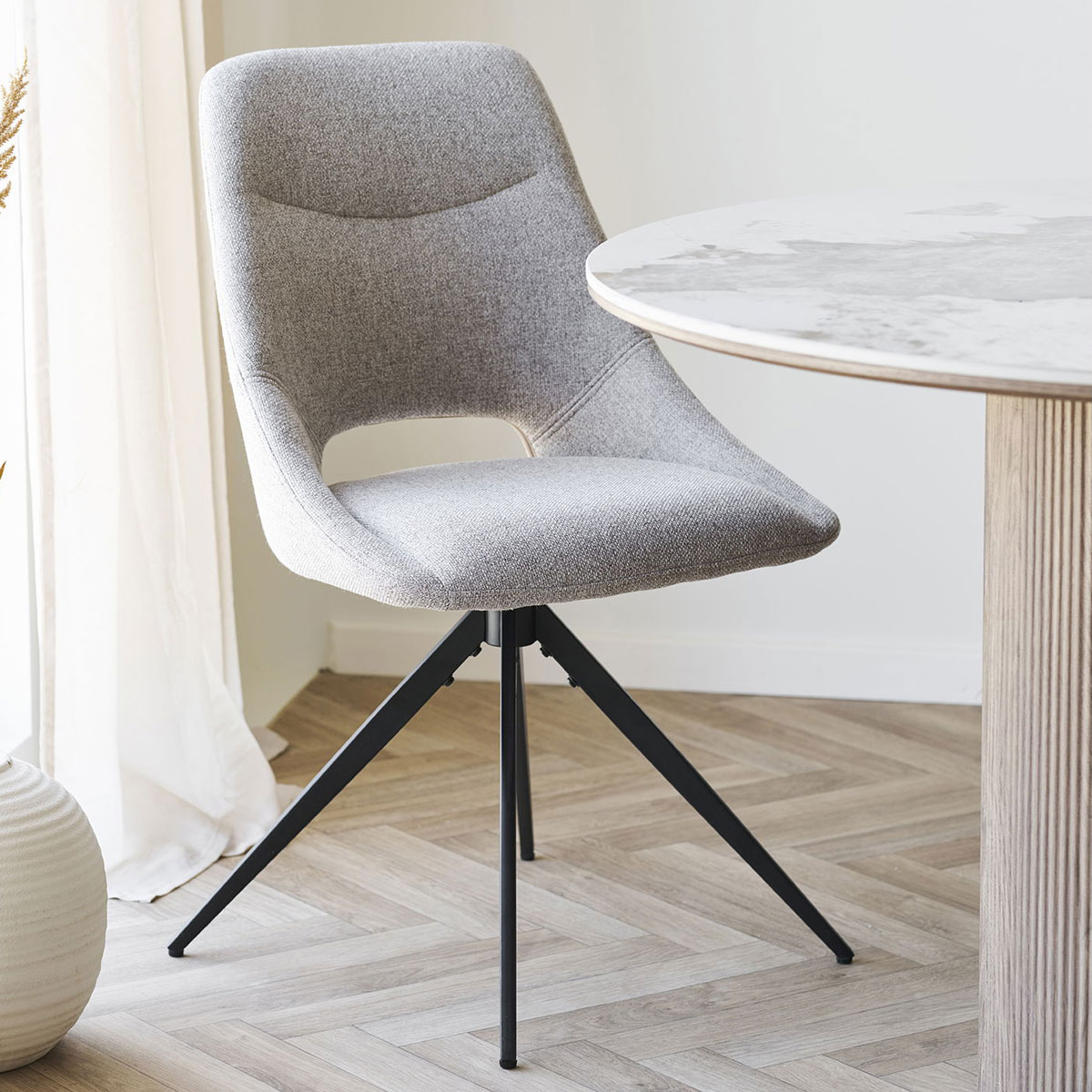 2er Set Esszimmersuhl Mokka Drehfunktion Stoff sand Dinnerstuhl Esstischstuhl