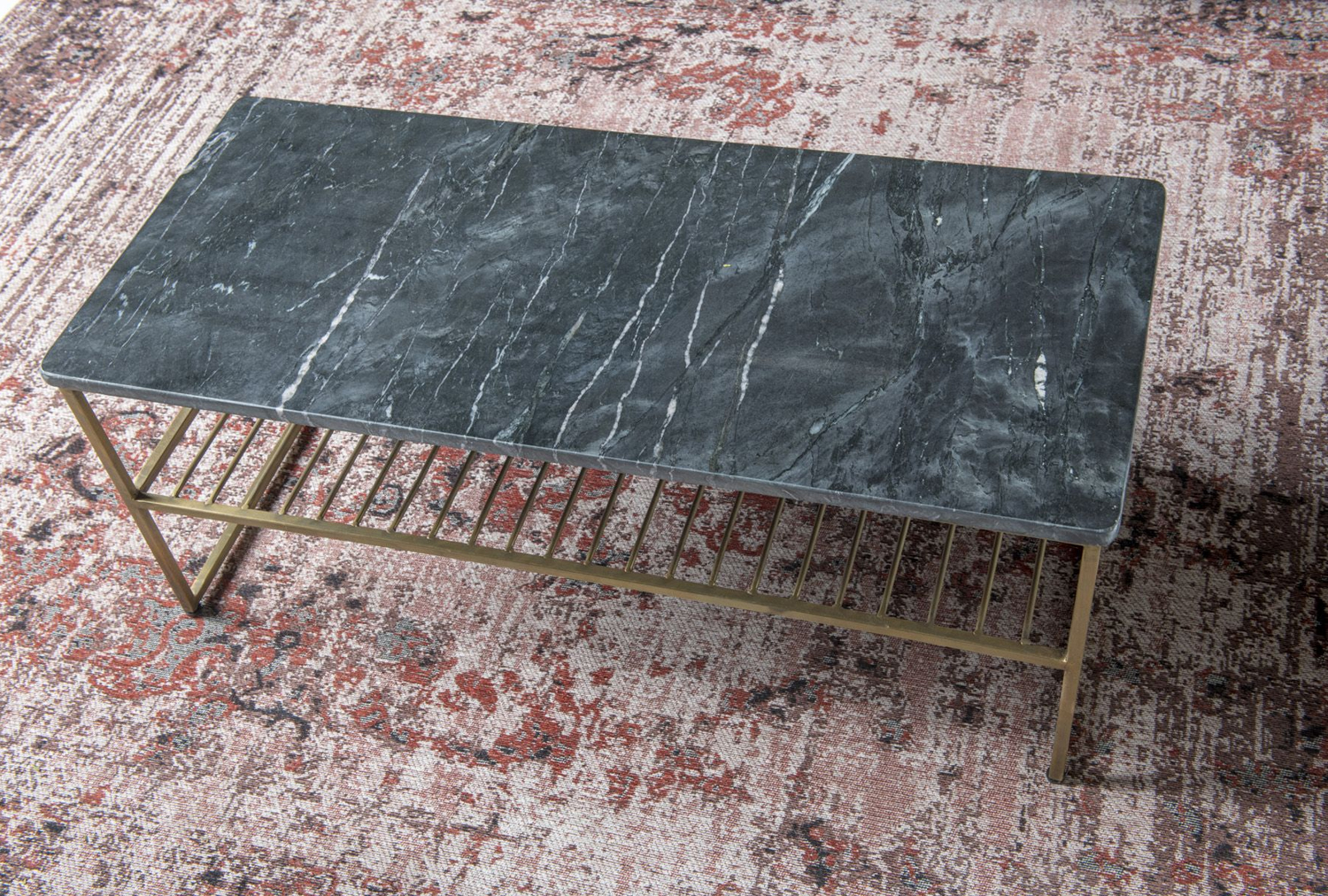 Couchtisch Dian Marble 90 x 40 cm Metall Gold Marmor schwarz