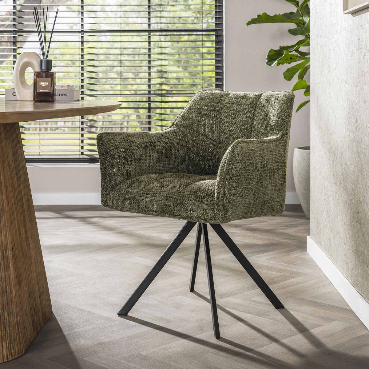 2er Set Armlehnstuhl Fino weiches CHENILLE grün drehbar