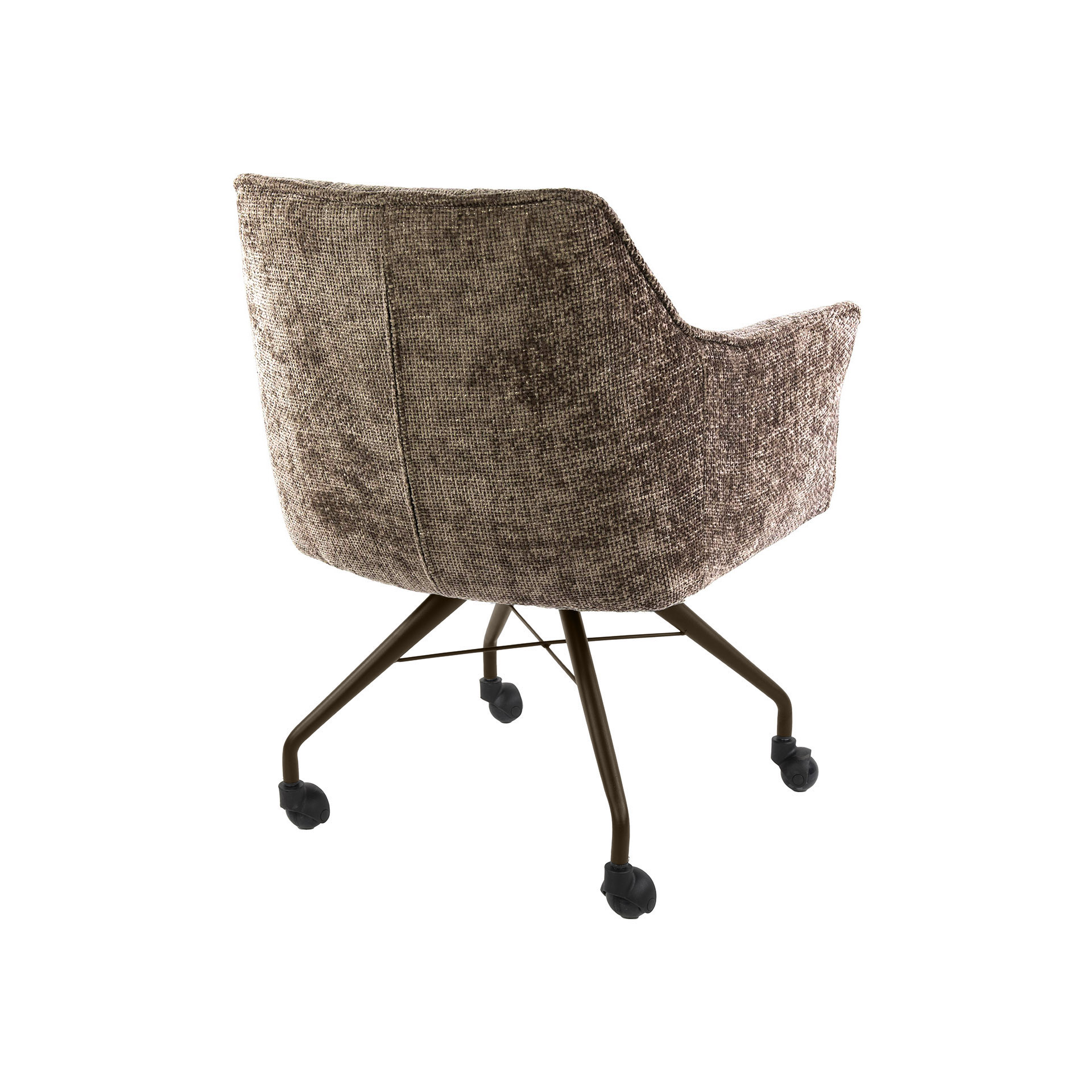 2er Set Armlehnstuhl Fino auf Rollen Chenille champagner Beine braun