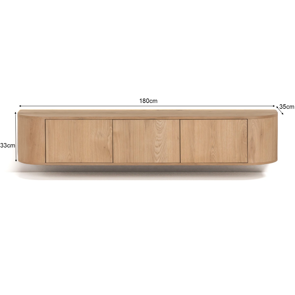 TV Möbel Lowboard Novero 180 cm schwebend Eichenholzfurnier natur Kommode