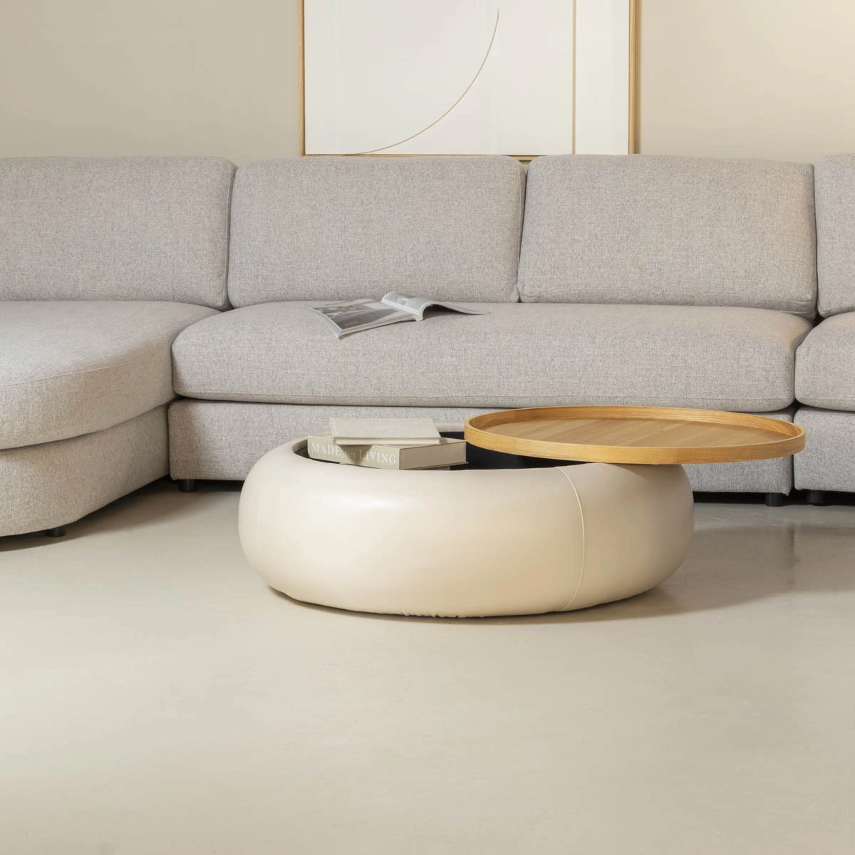 DÁJE Interieur Couchtisch MOVANI Beige Rund mit Stauraum Ø 102 cm