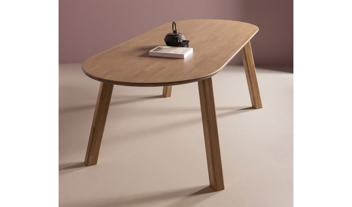 woood Esstisch Tablo 220 x 90 cm oval Eiche Massivholz kieselgrau