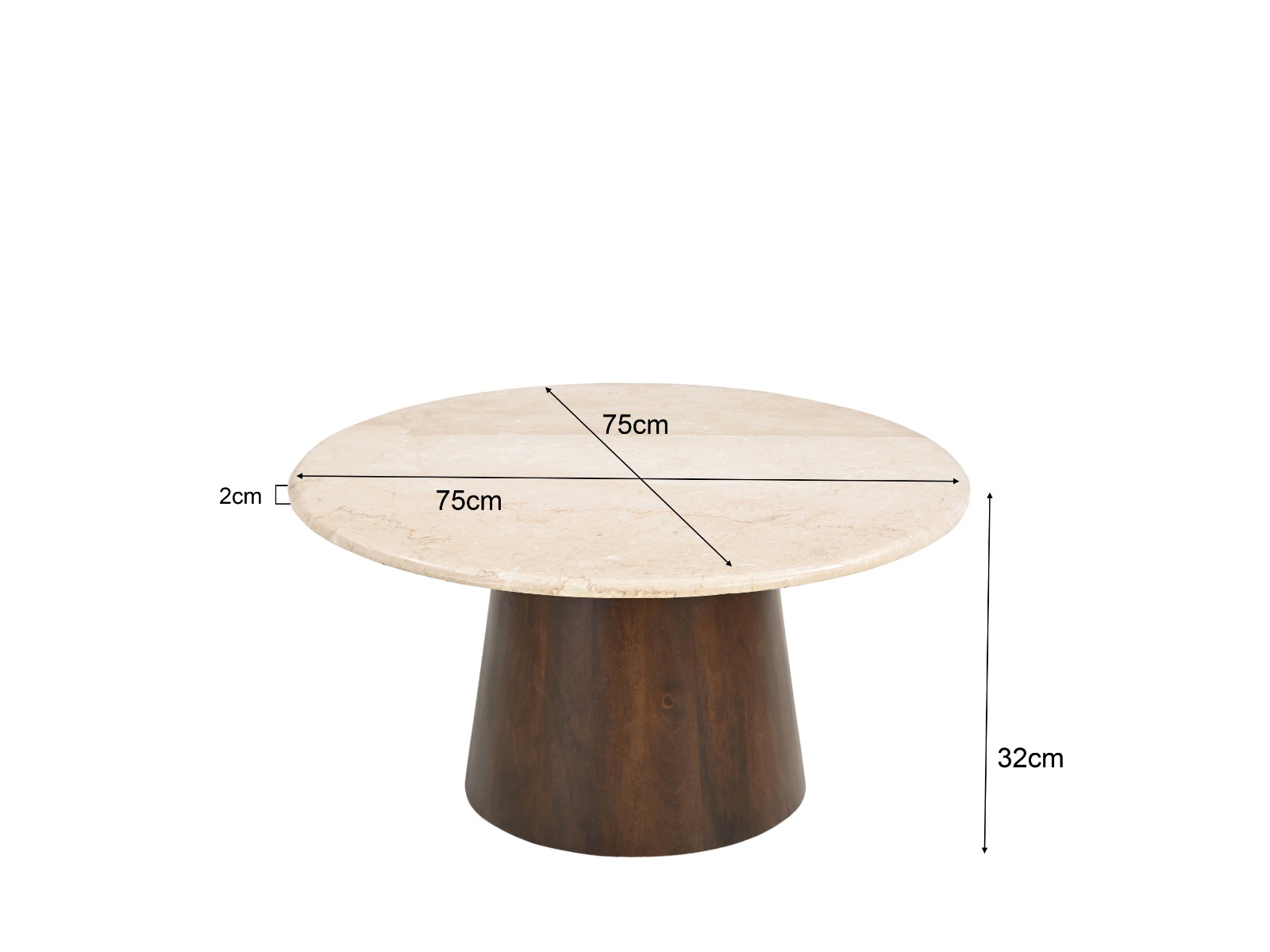 Couchtisch Bottecino Ø 75 cm Mangoholz braun Marmor