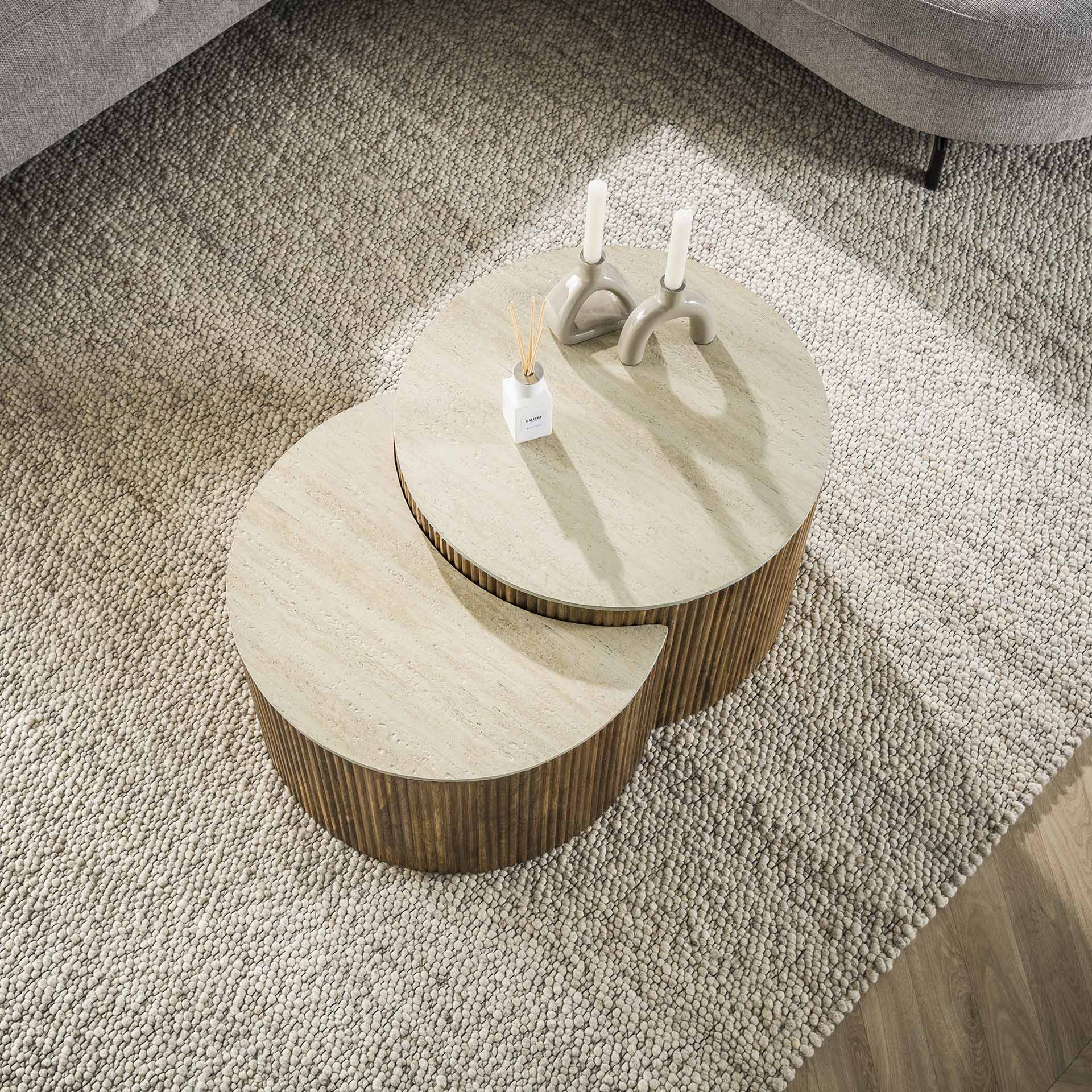 2´er Set Couchtisch rund SPHÄRE Travertin natur