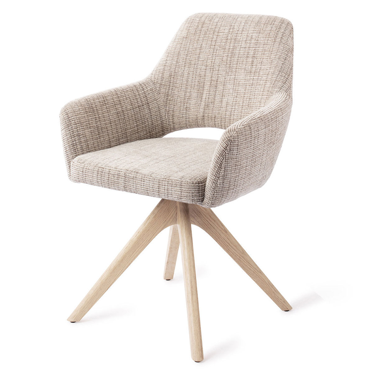 Esszimmerstuhl YANAI drehbar – Caramel mit Gestell in Eiche gebleicht 