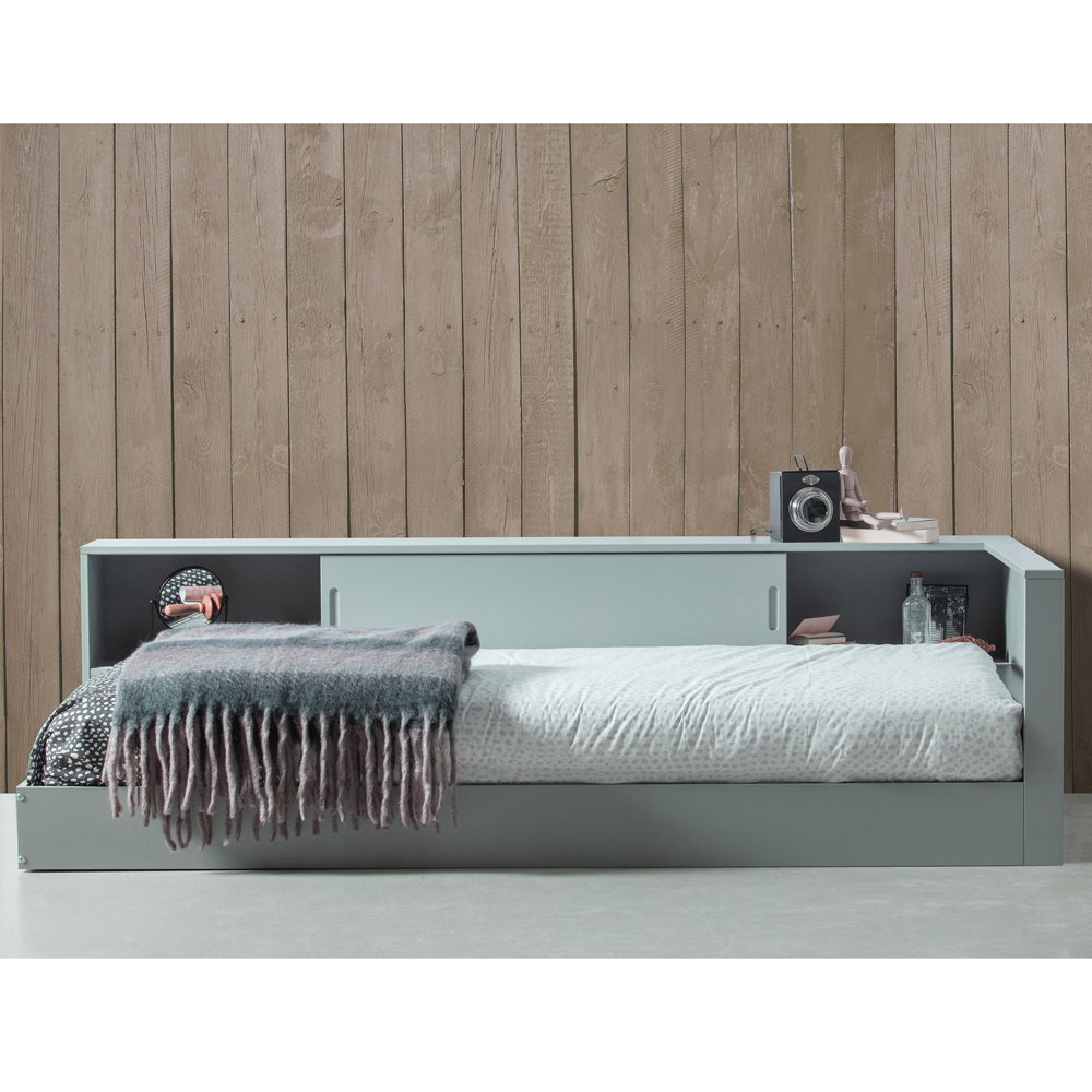 woood Eckbett Connect Bett 213 x 118 cm Kiefer grau