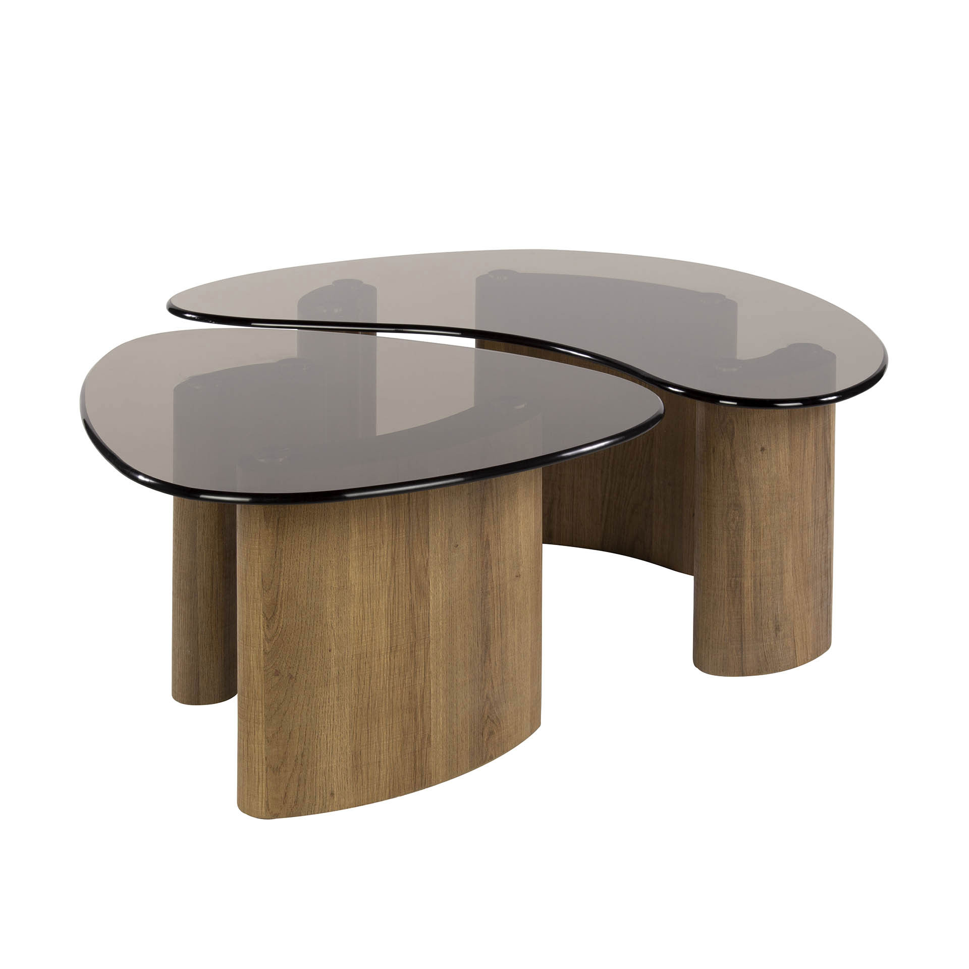 2er Set Couchtisch SAMOS organisch Eichenholzoptik Bronzeglas Tischset