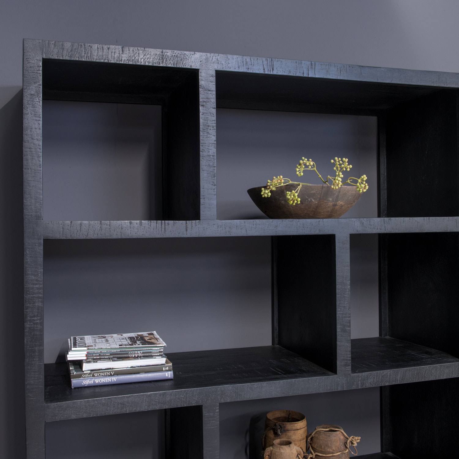 Schrankwand Regal Jaxx B 145 cm Mango Massivholz schwarz