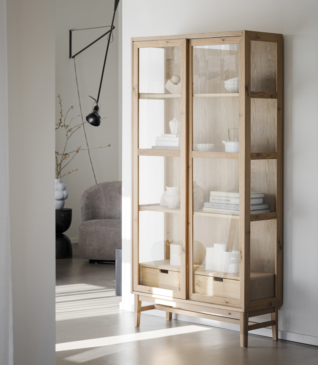Vitrine NAWILLE Eiche 203 cm mit Glas