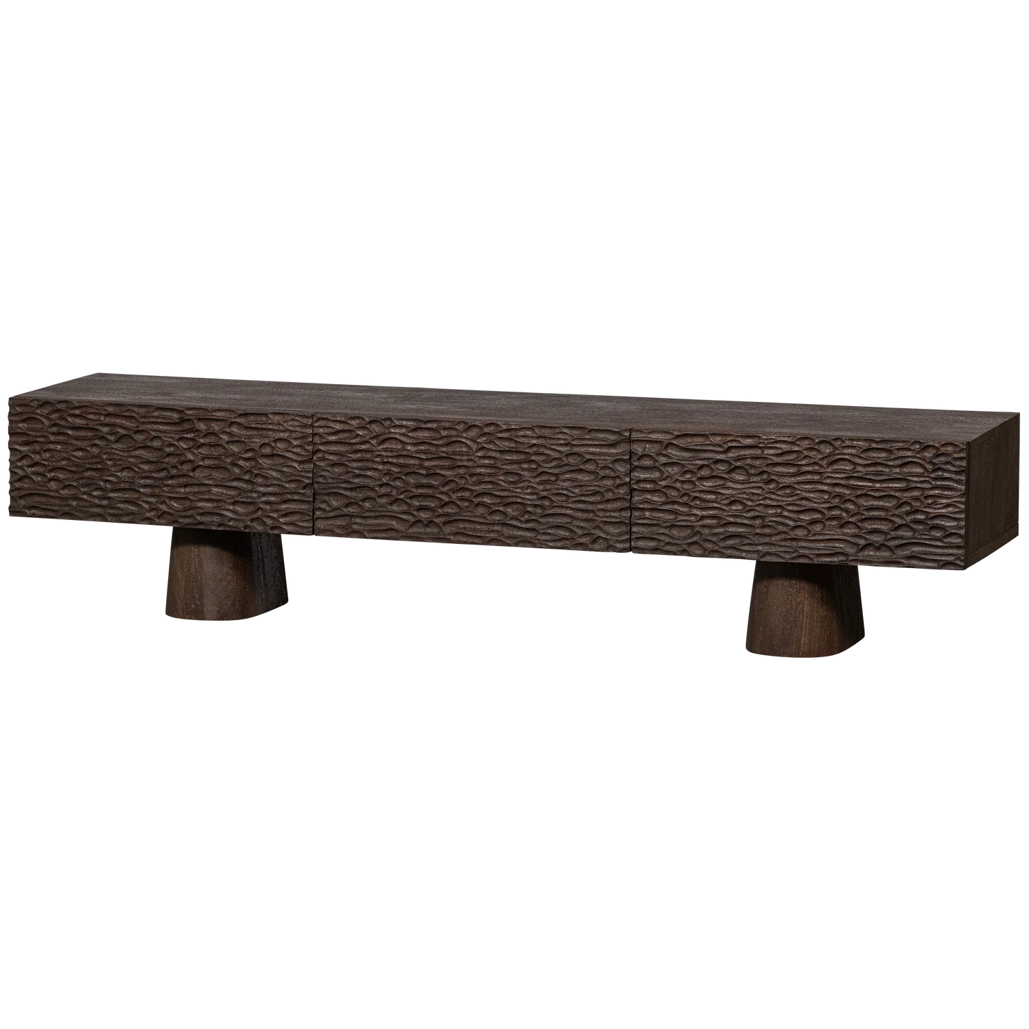 TV Möbel Lowboard CRUMBLE 180 cm geschnitztes Mangoholz wallnussfarben