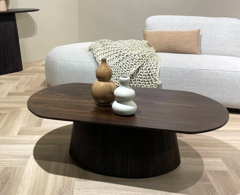 Couchtisch oval Mangoholz wallnuss braun 120 cm