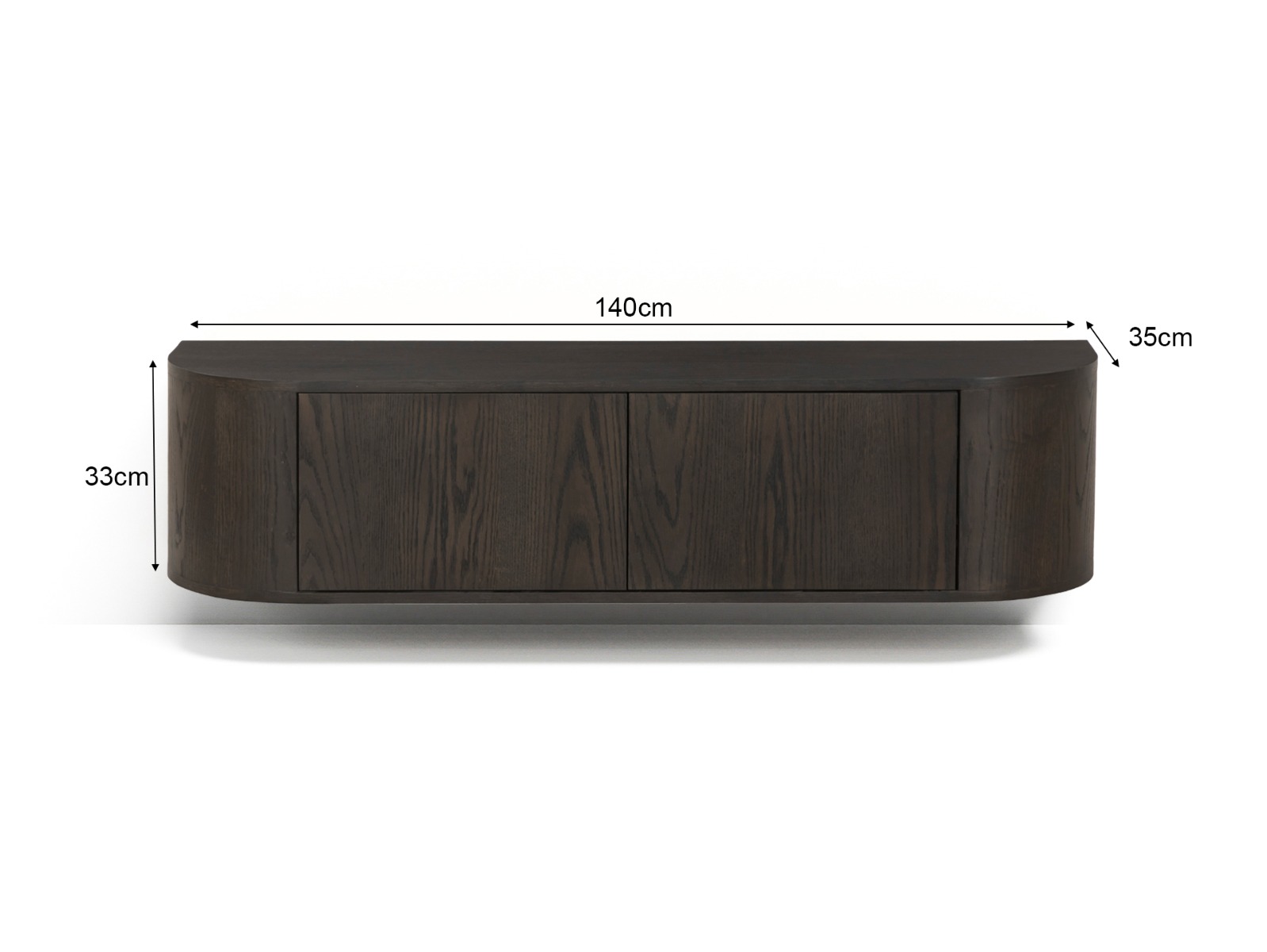 TV Möbel Lowboard Novero 140 cm schwebend Eichenholzfurnier Espresso braun Kommode