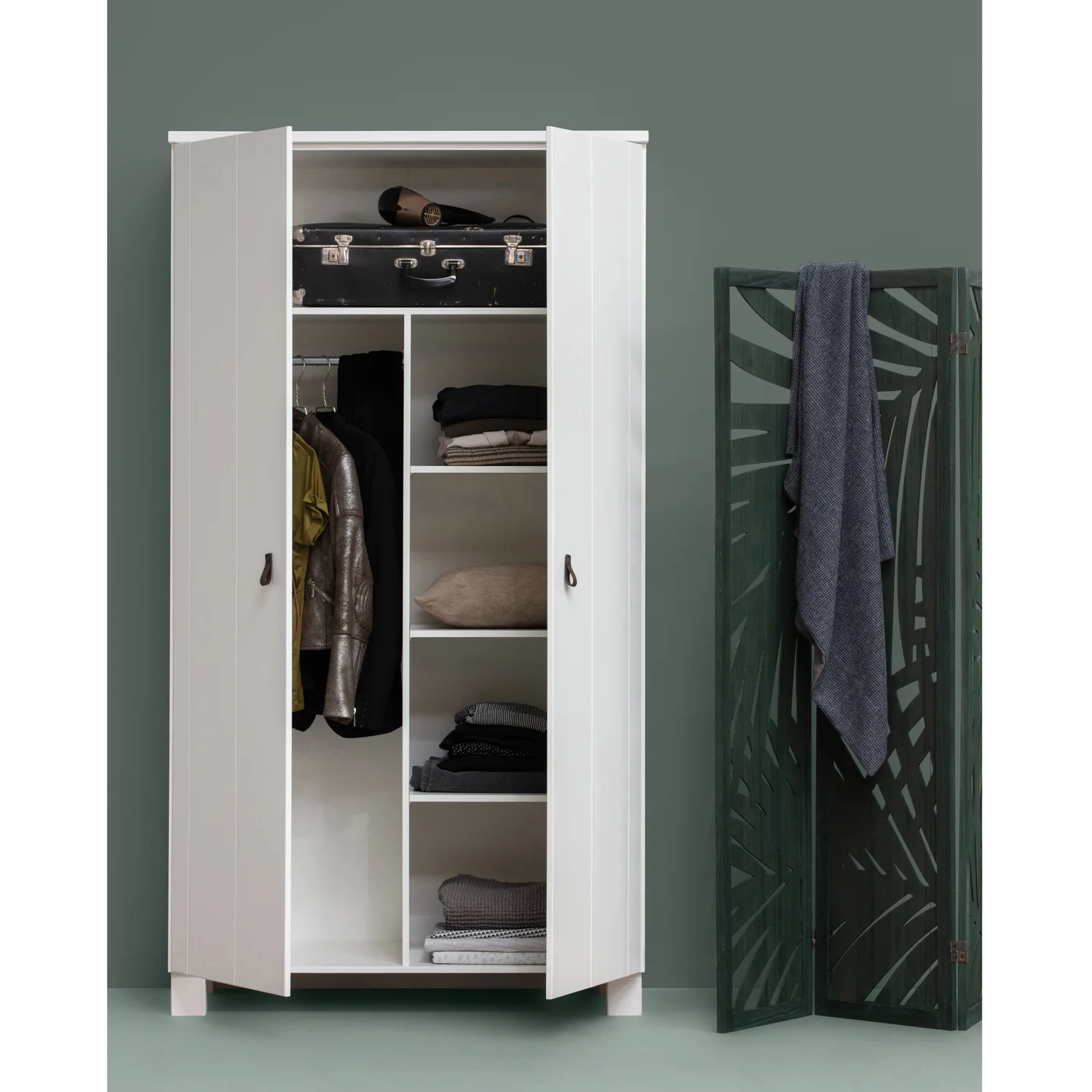 Schrank Kleiderschrank Ties H 202 cm Kiefer weiß