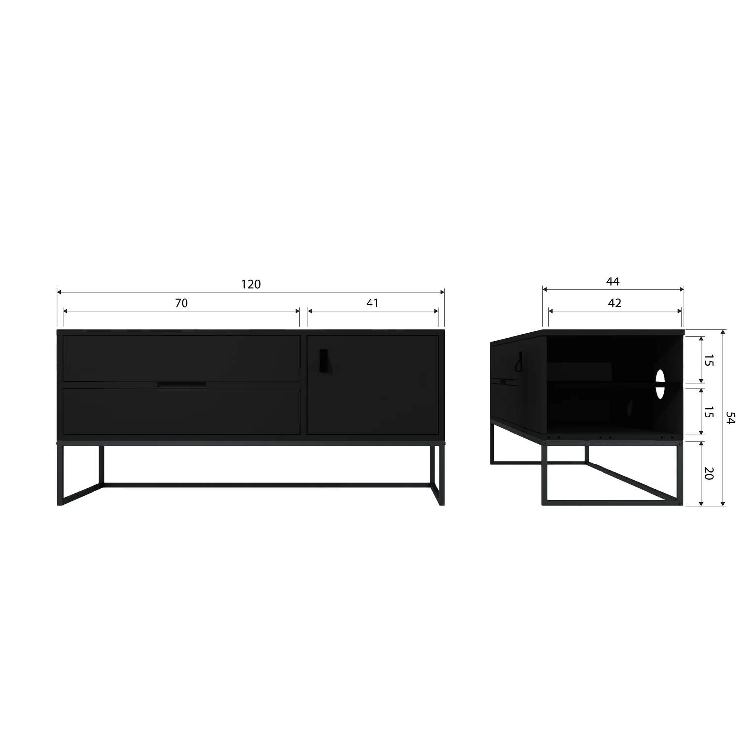 TV Möbel Lowboard SILAS 150 cm Kiefernholz Metall schwarz