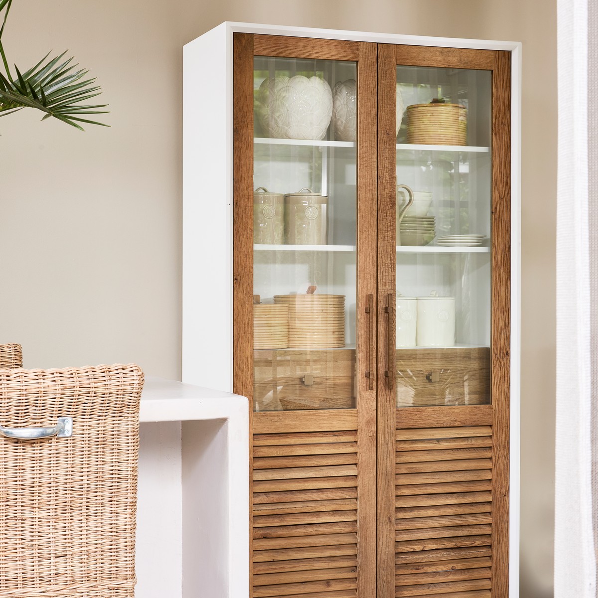Rivièra Maison LAKE HOUSE Schrank Vitrine 100 cm Eiche weiß braun