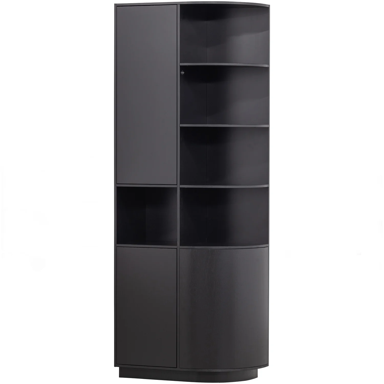 Schrank FINCA H 210 cm rund rechts Kiefer Massivholz tiefschwarz Aufbewahrungsschrank