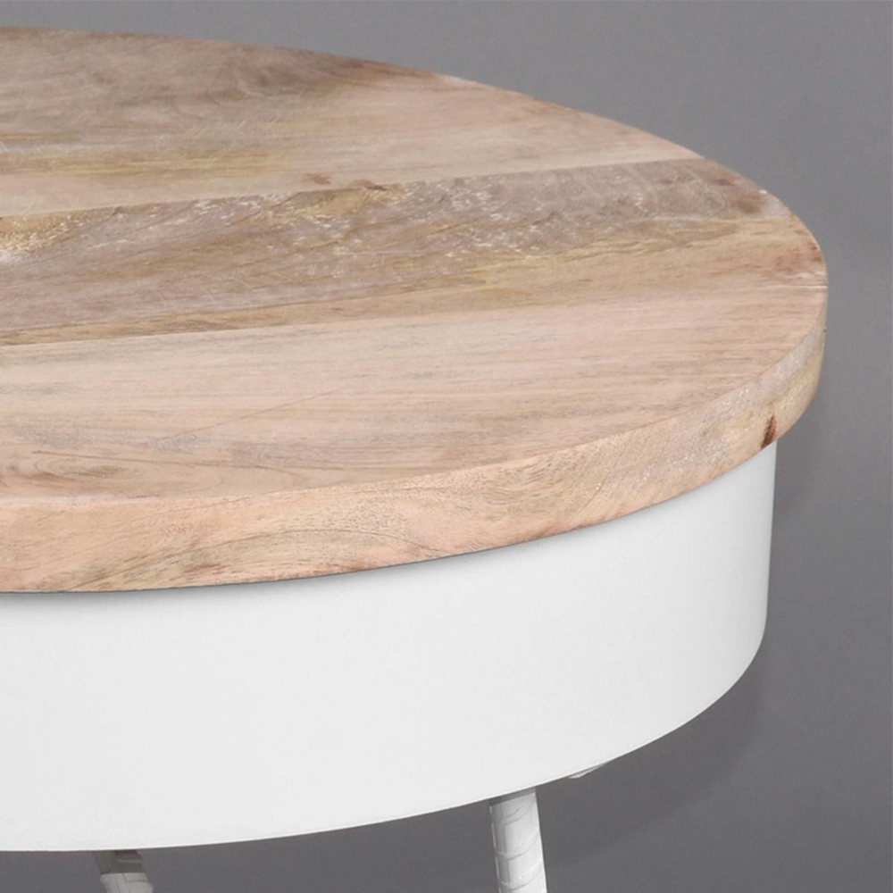 Couchtisch MORON weiß Ø 80 cm Metall Mango Holz
