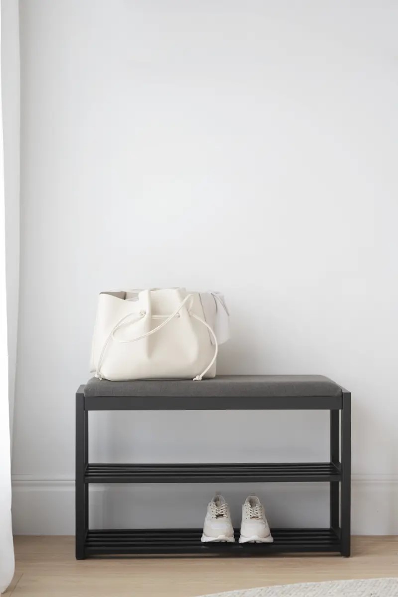 Schuhbank aus Holz Eiche schwarz mit Sitzfläche