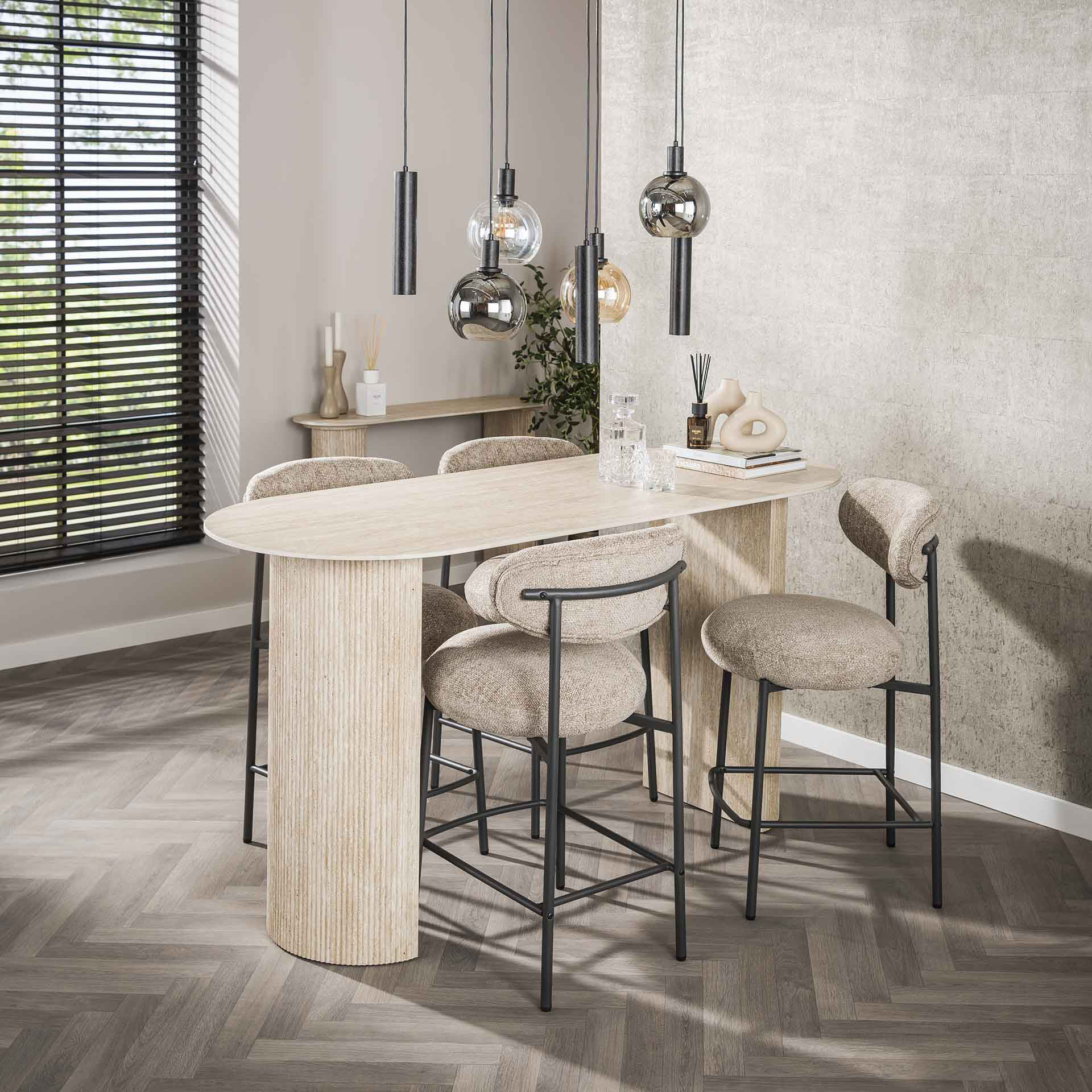 Bartisch VERONA Keramikplatte Travertinoptik oval 178 x 70 cm