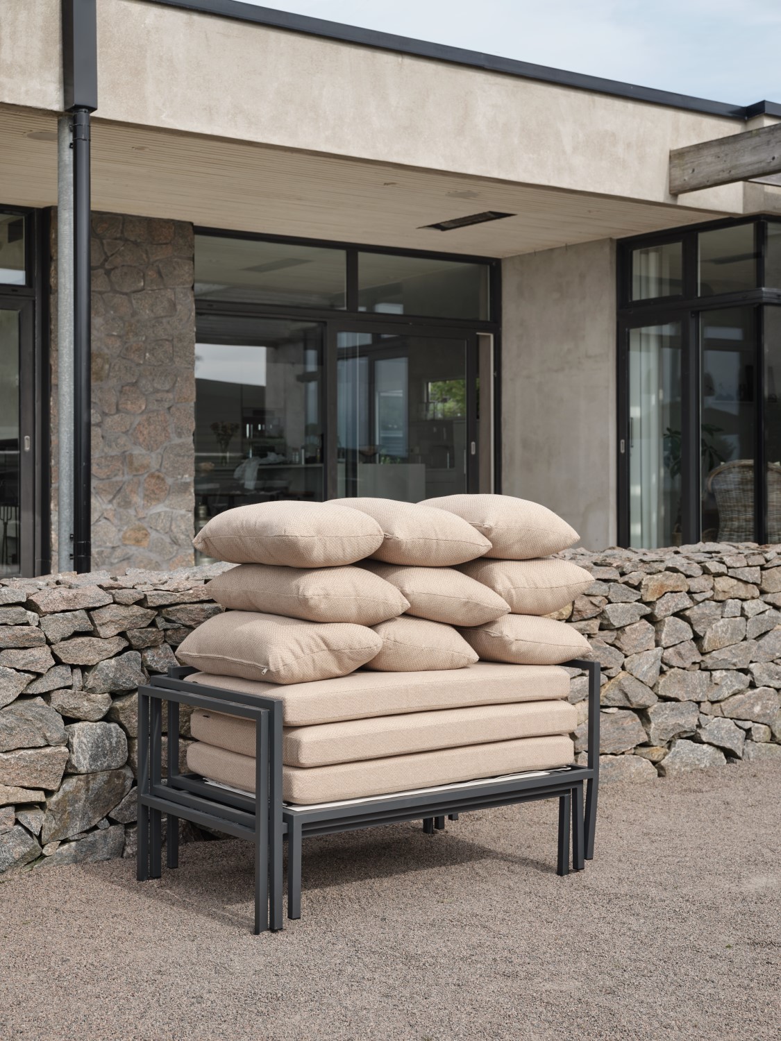 Garten Lounge Ecksofa Gartensofa anthrazit gerstenfarben