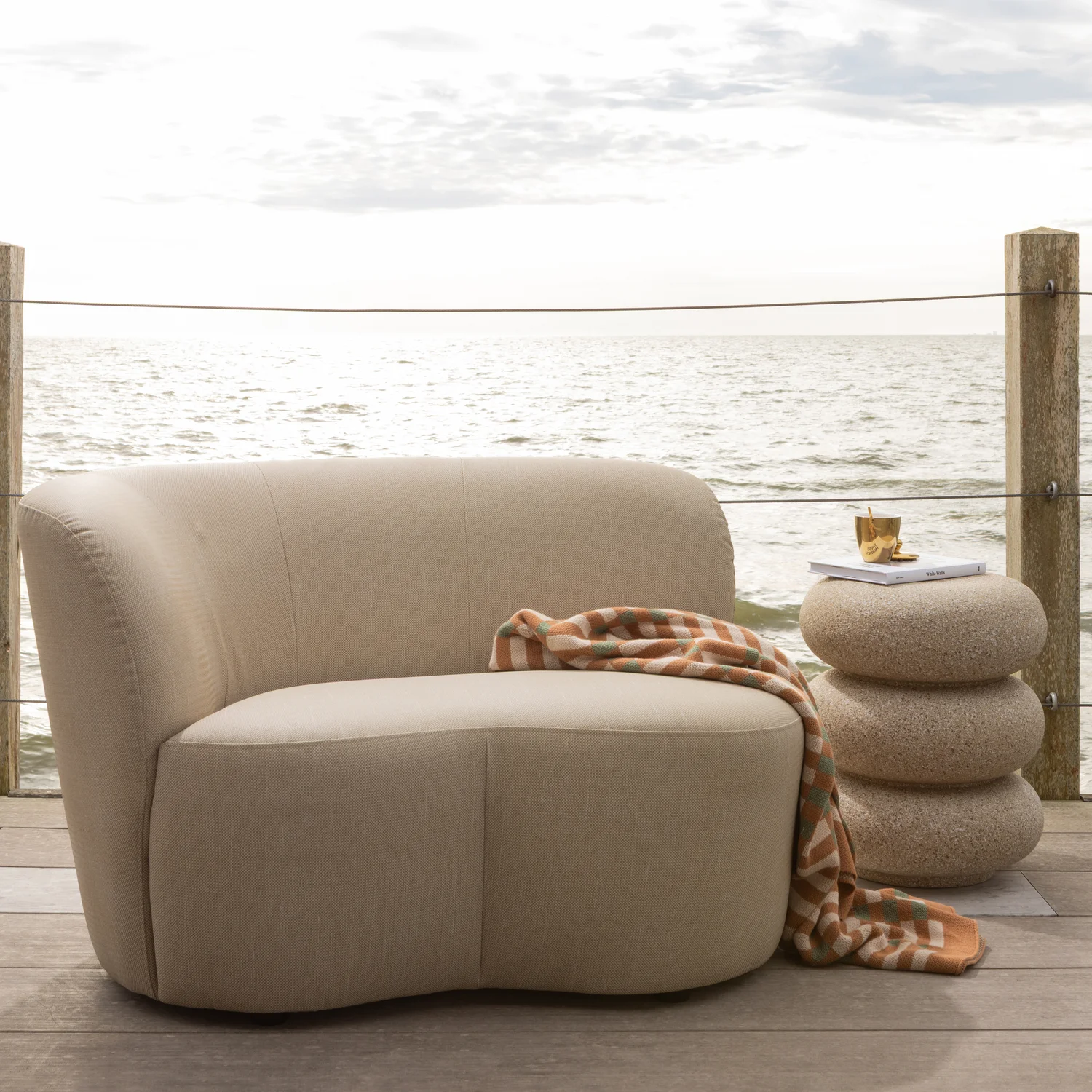 Kleines Garten Loungsofa Sofa STONE links sandfarben OUTDOOR