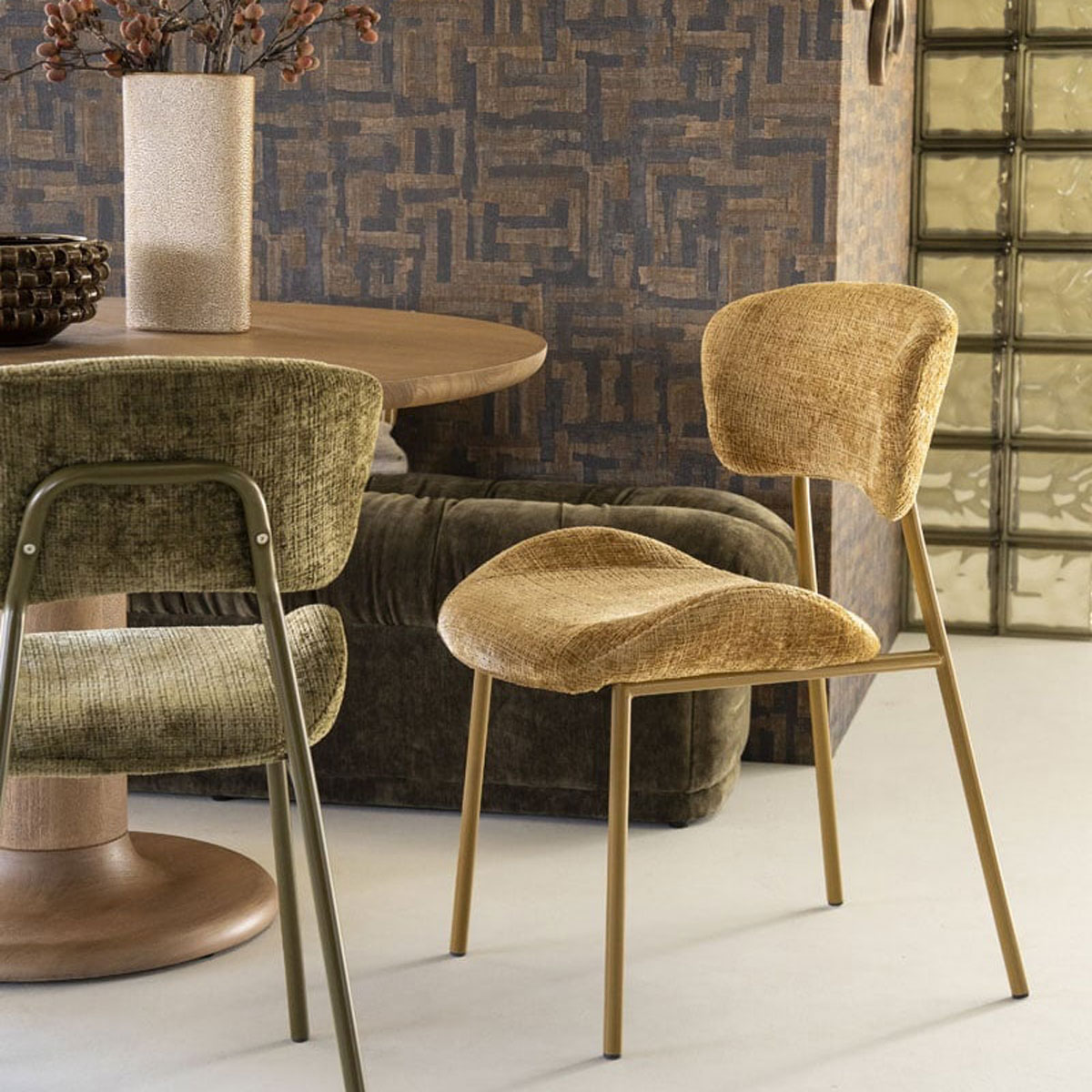 Esszimmerstuhl Dare Stoff senffarben Vierfußstuhl