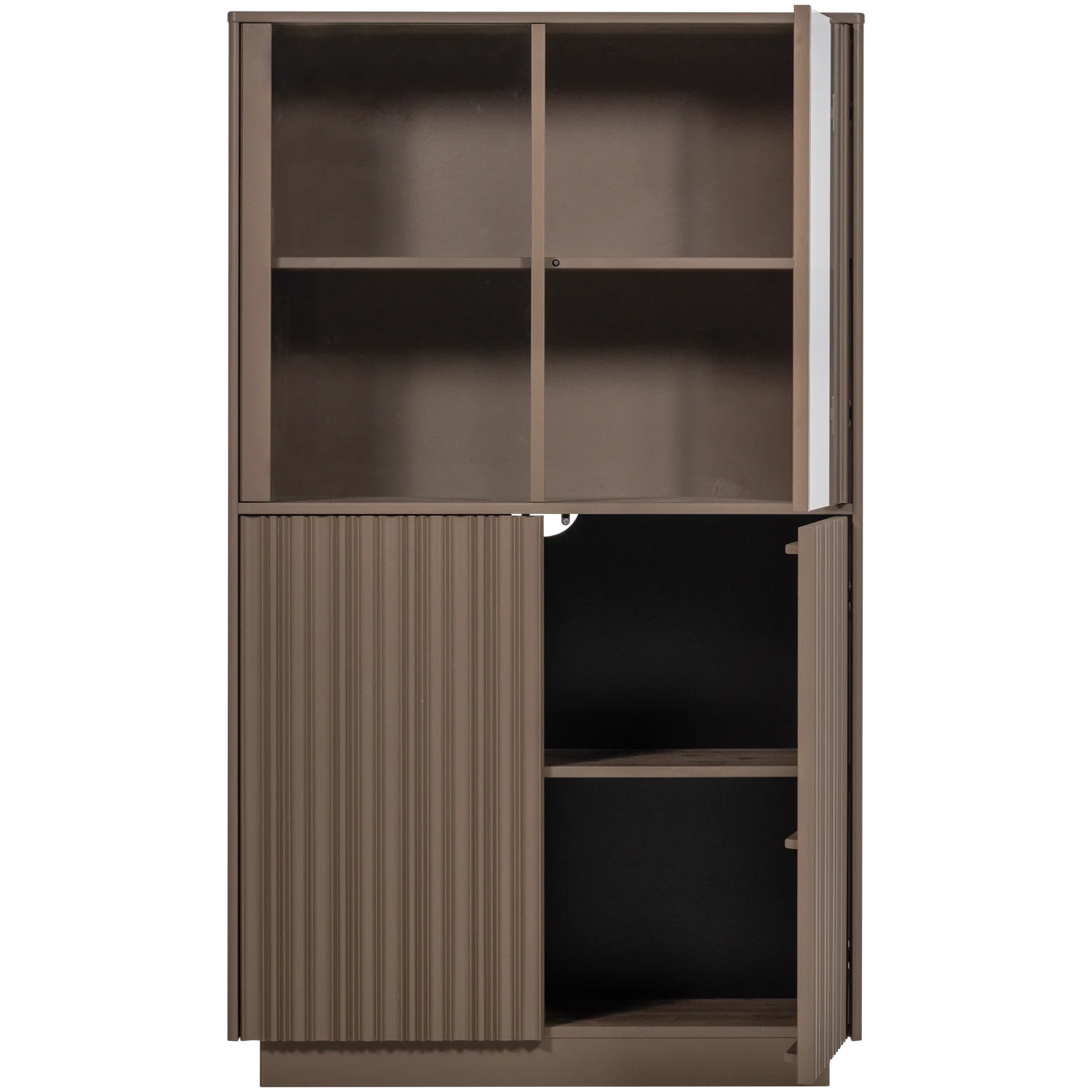 Vitrinenschrank NOVA H 172 cm mit 4 Türen Kiefer Massivholz trüffelbraun