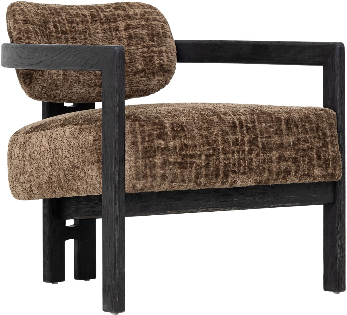 Lounge Sessel Kelly Chenille braun Holzgestell schwarz