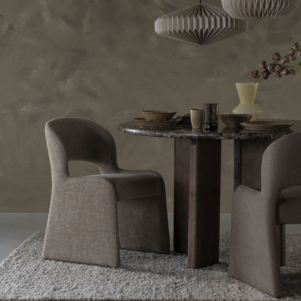 Esstisch Lando rund Ø 127 cm Mango Massivholz Marmor