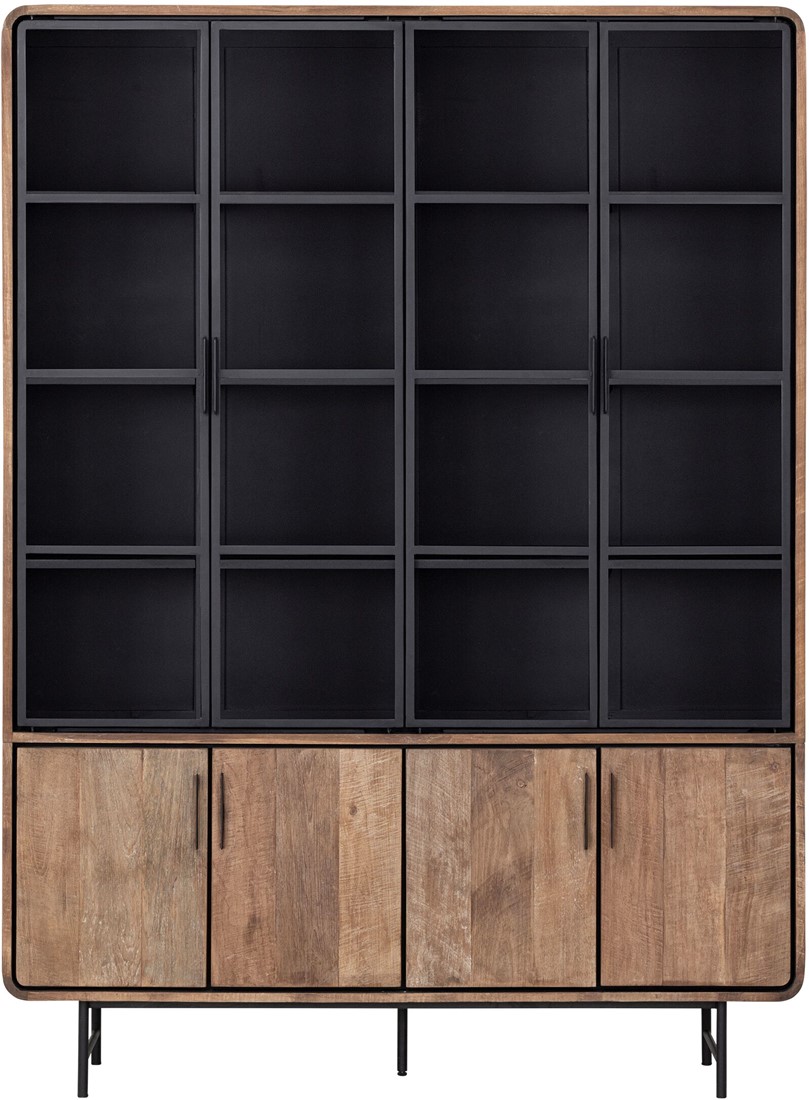 Vitrine Vitrinenschrank Evo H 220 cm recyceltes Teakholz Metall