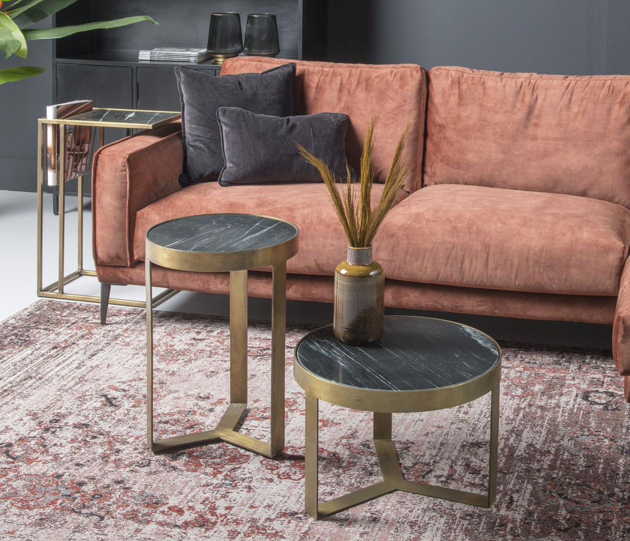 Beistelltisch Glennis Marble Ø 40 cm Black Gold Marmor Metall